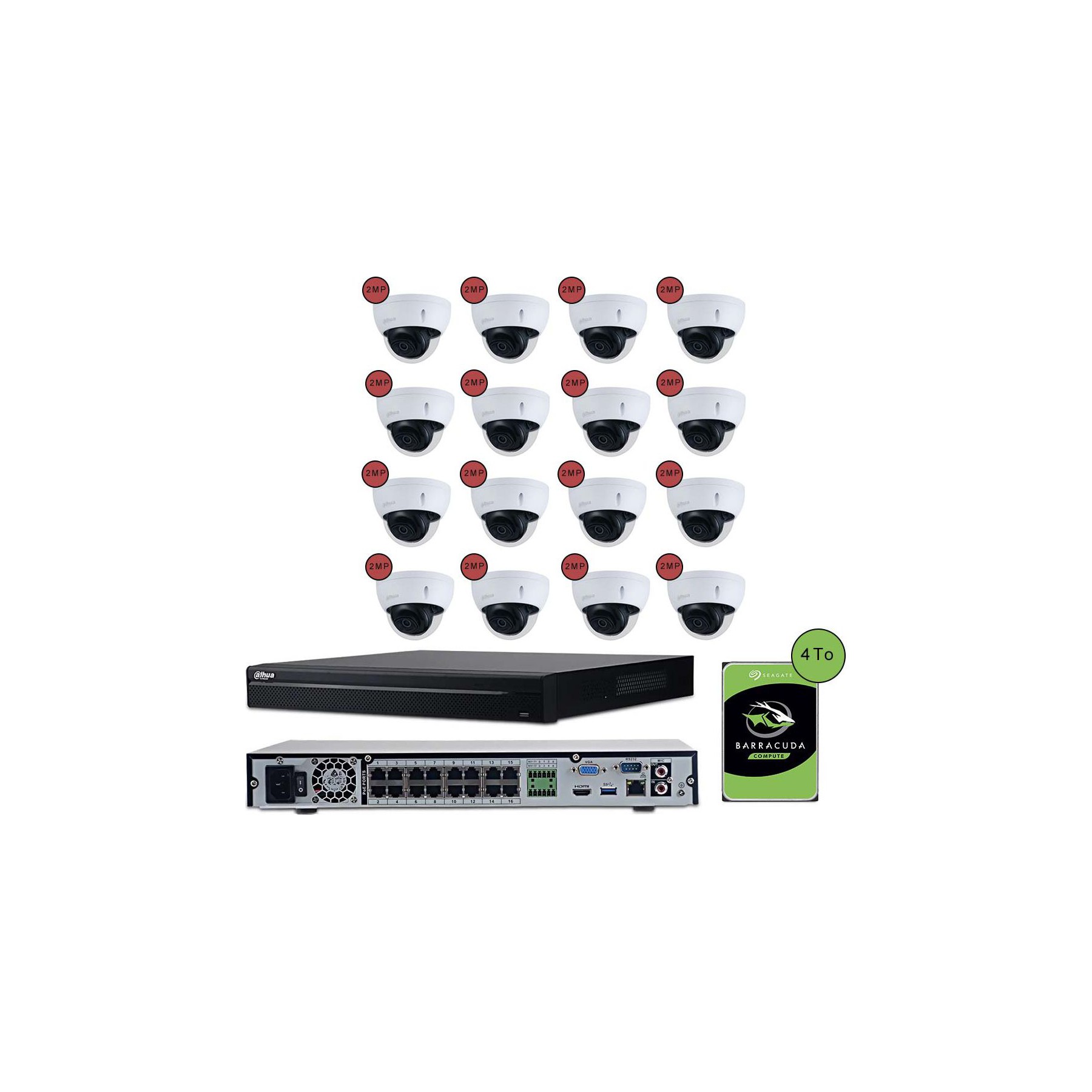 Caméra de sécurité KOMELEC Kit vidéosurveillance IP 16 caméras dôme
