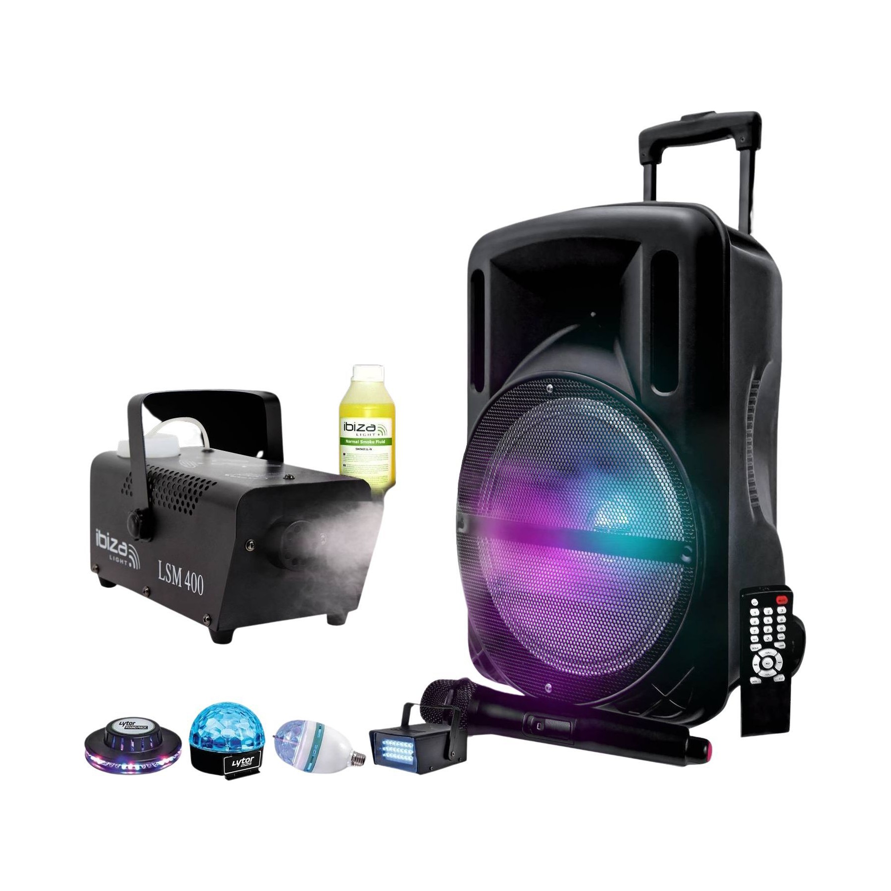 Jeu de lumières MYDEEJAY Pack ANNIVERSAIRE Sono Machine à fumée +