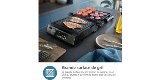 Grille-viande PHILIPS HD6307/70 Grill Série 7000 noir, sonde cuisson, plaques amovibles 29x26 cm, 2200 W
