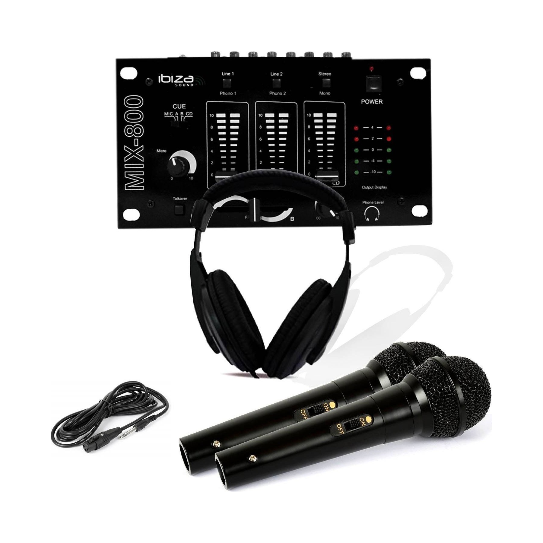 Table de mixage IBIZA MIX-800 + 2 micros + Casque DJ Sono