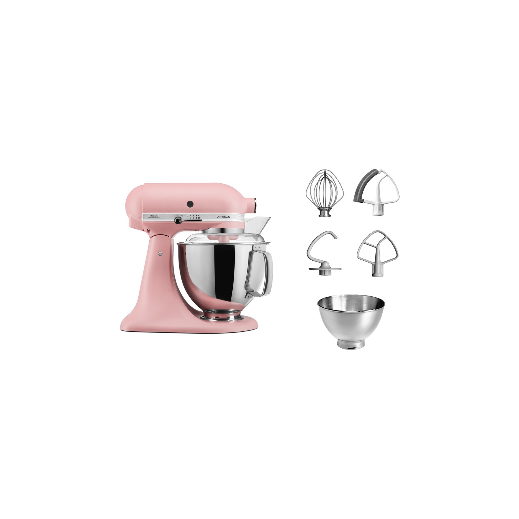 Robot pâtissier KITCHENAID 5KSM175PSEDR rose poudré, 4,8 L, bol avec poignée + bol 3 L, batteur souple et couvercle