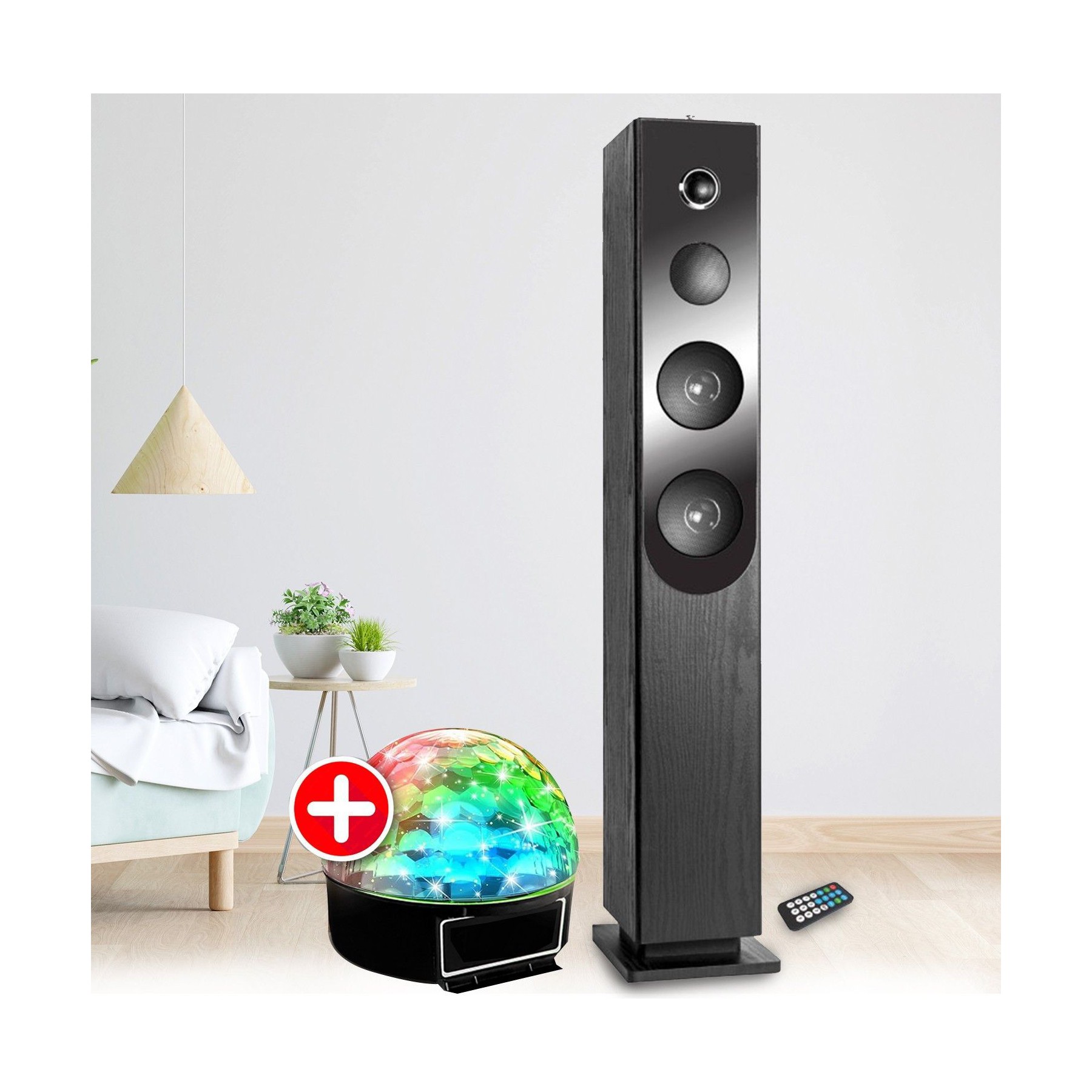 Enceinte Bluetooth INOVALLEY Tour de son Blacktower Lecteur CD, Bluet