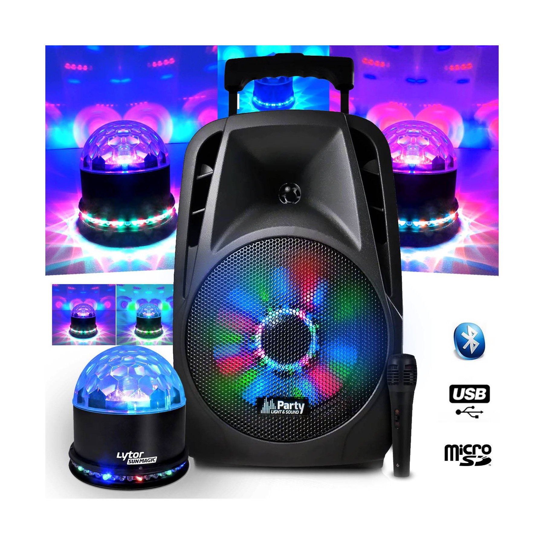 Pack sono PARTY LIGHT&SOUND Enceinte PARTY-8LED sur batterie 8" à LE