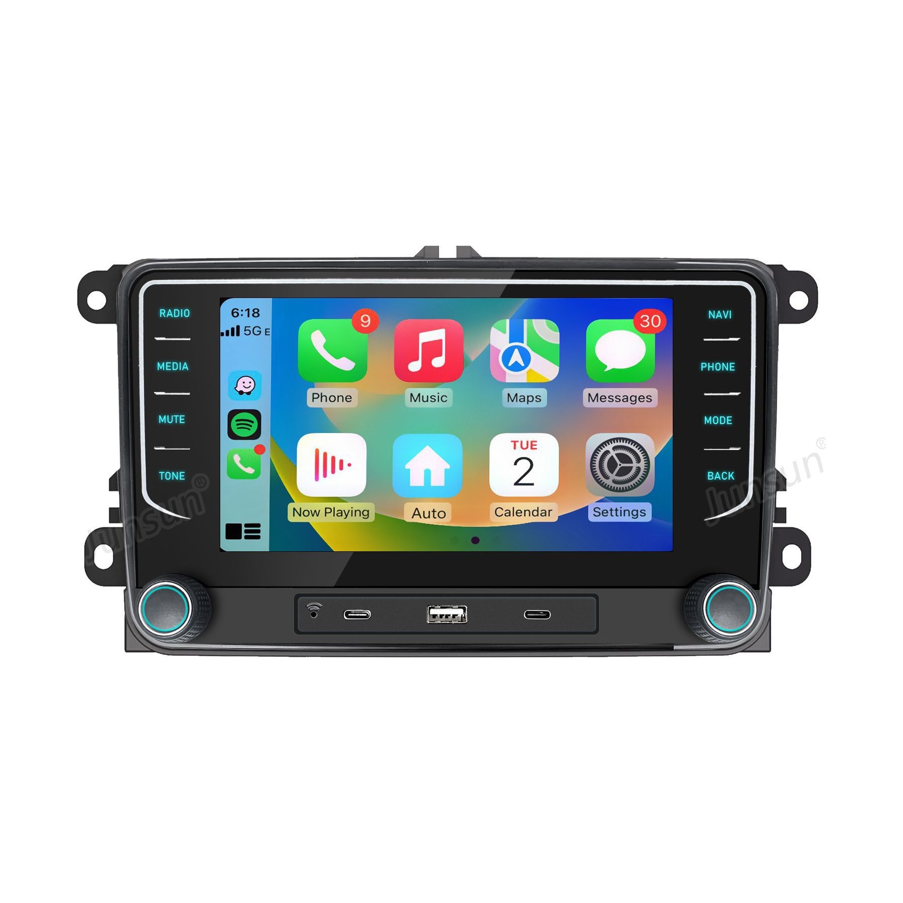 Autoradio connecté JUNSUN pour VW Touran Tiguan Golf BT Carplay