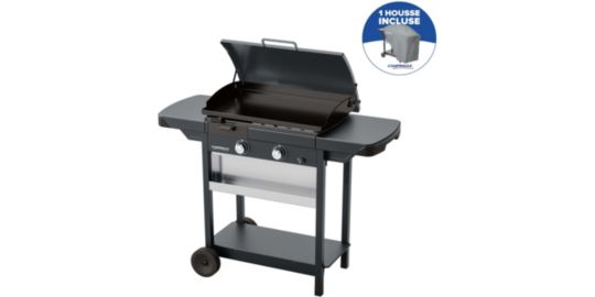 Plancha gaz CAMPINGAZ EX plus noir 2brûleurs sur chariot, 66x42cm + housse