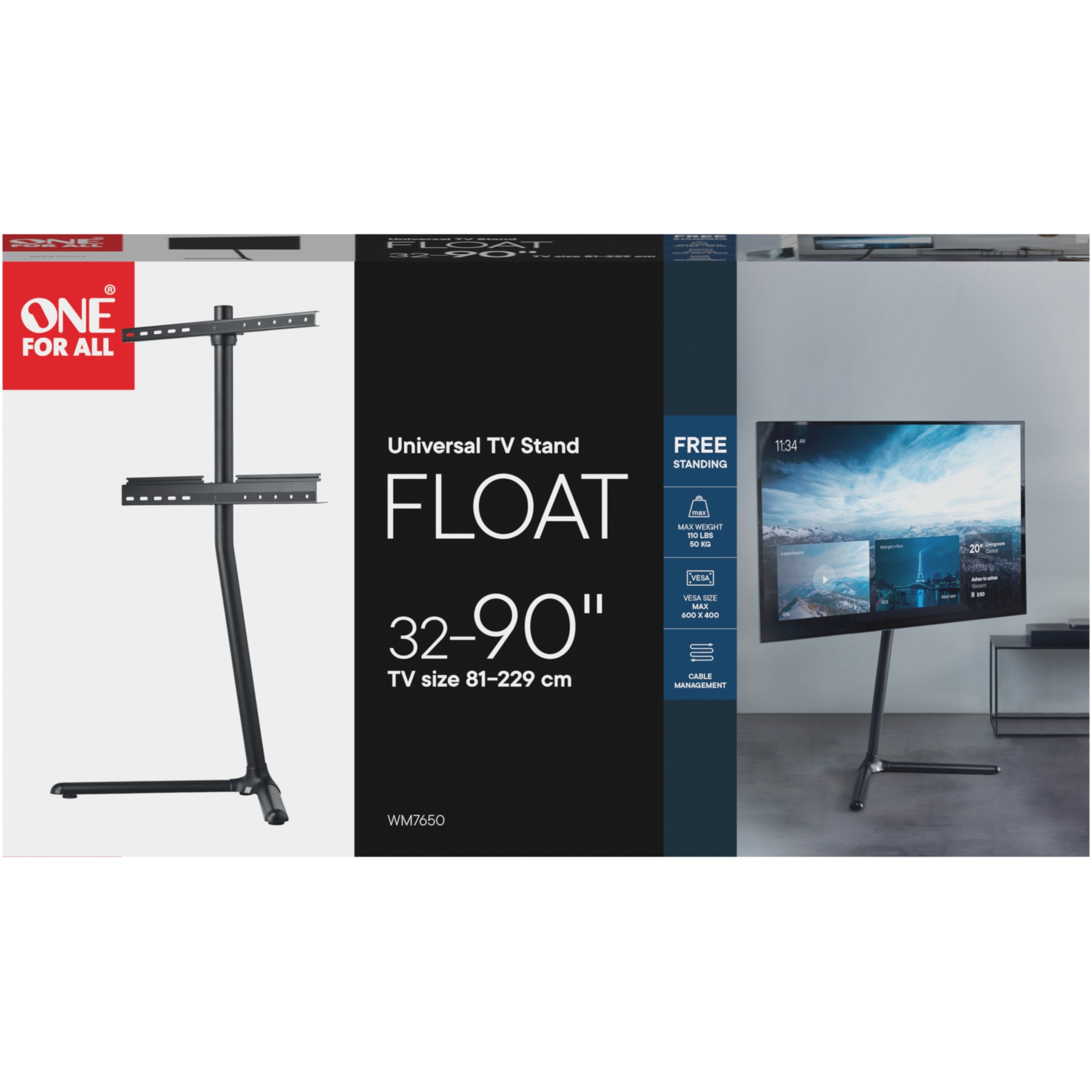 Pied TV ONE FOR ALL Sur pied orientable 360 jusqu'a 90''