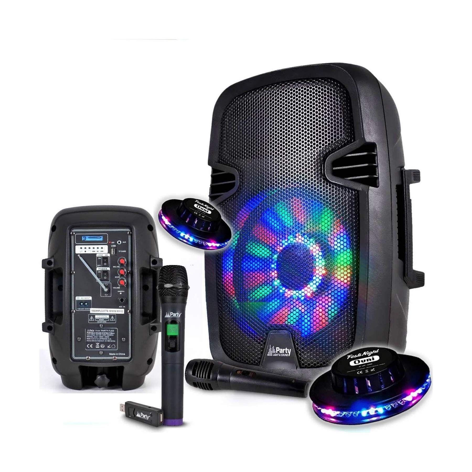 Pack sono PARTY LIGHT&SOUND Enceinte batterie 8" LED 300W USB/BT/FM