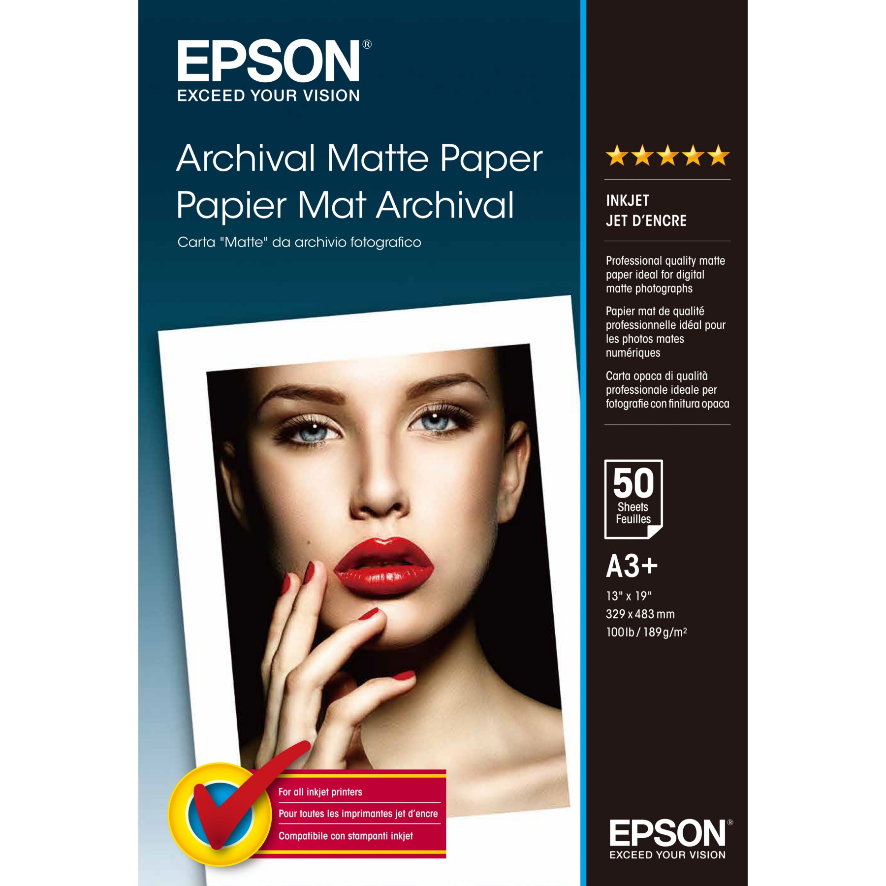 Papier photo EPSON A3+ Mat -50f - 192g/m²