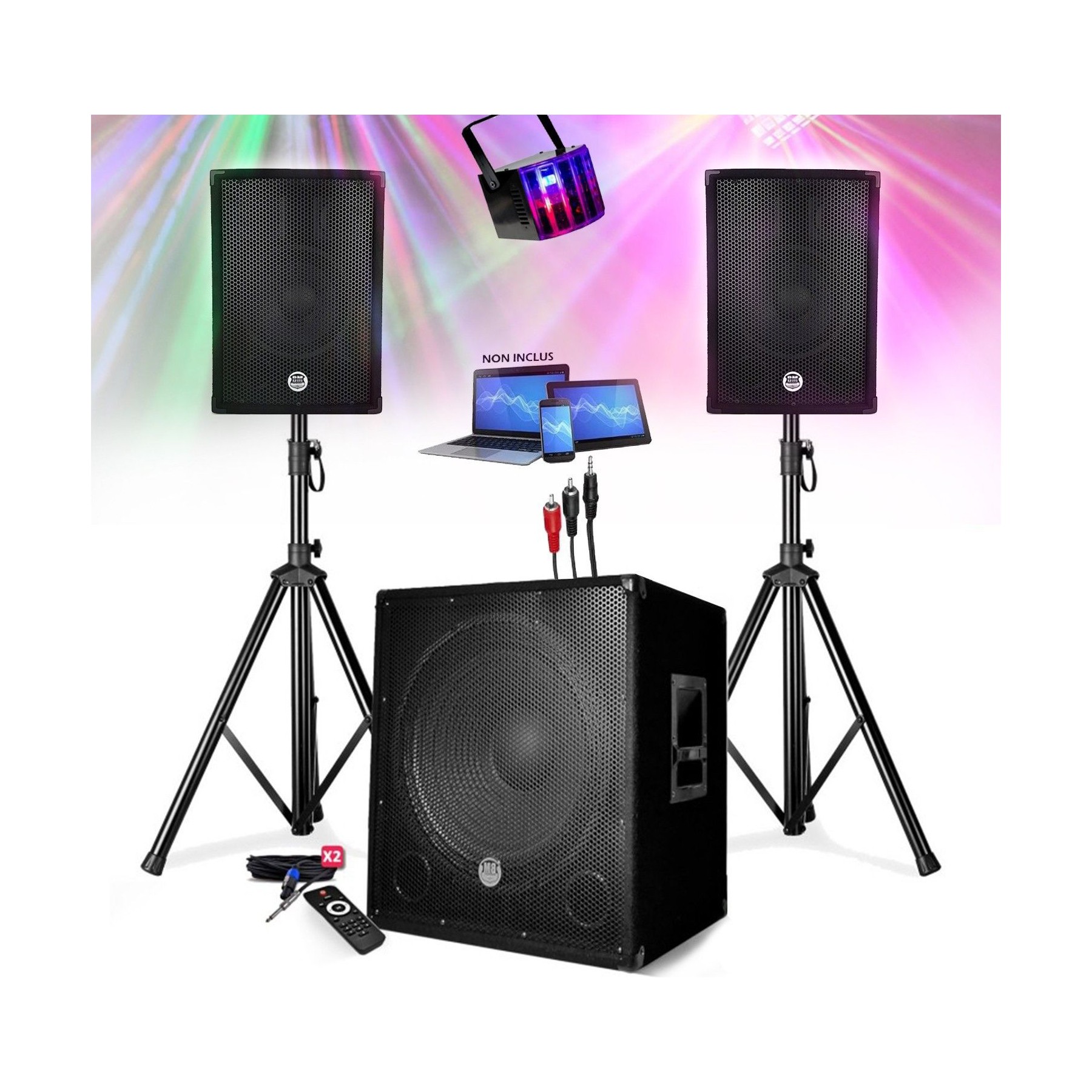 Pack sono NONAME + SUBWOOFER  1800W USB Bluetooth + PIEDS