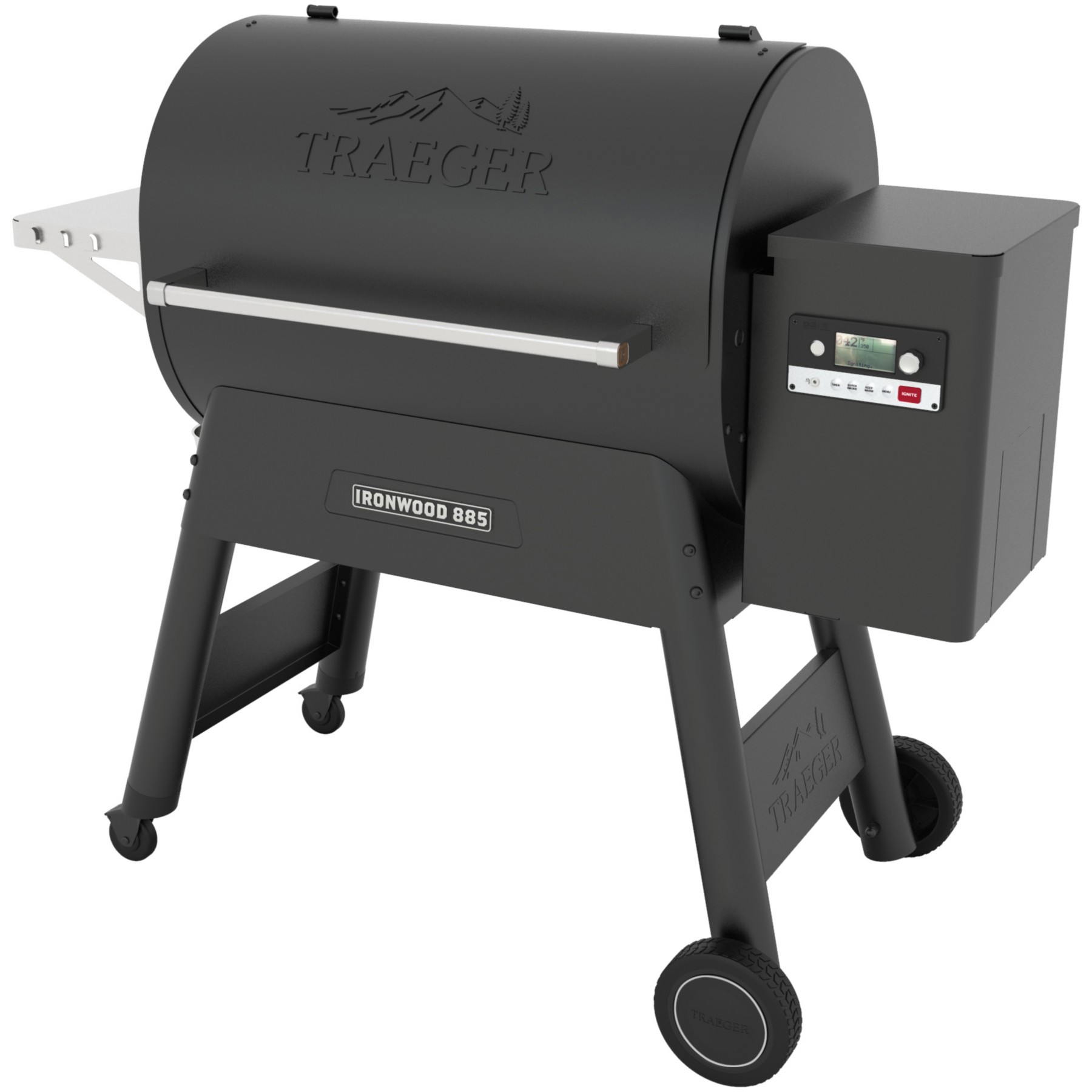 Barbecue pellet TRAEGER IRONWOOD 885 noir sur chariot, grille haute 76x26.5 cm, grille basse 76x48 cm