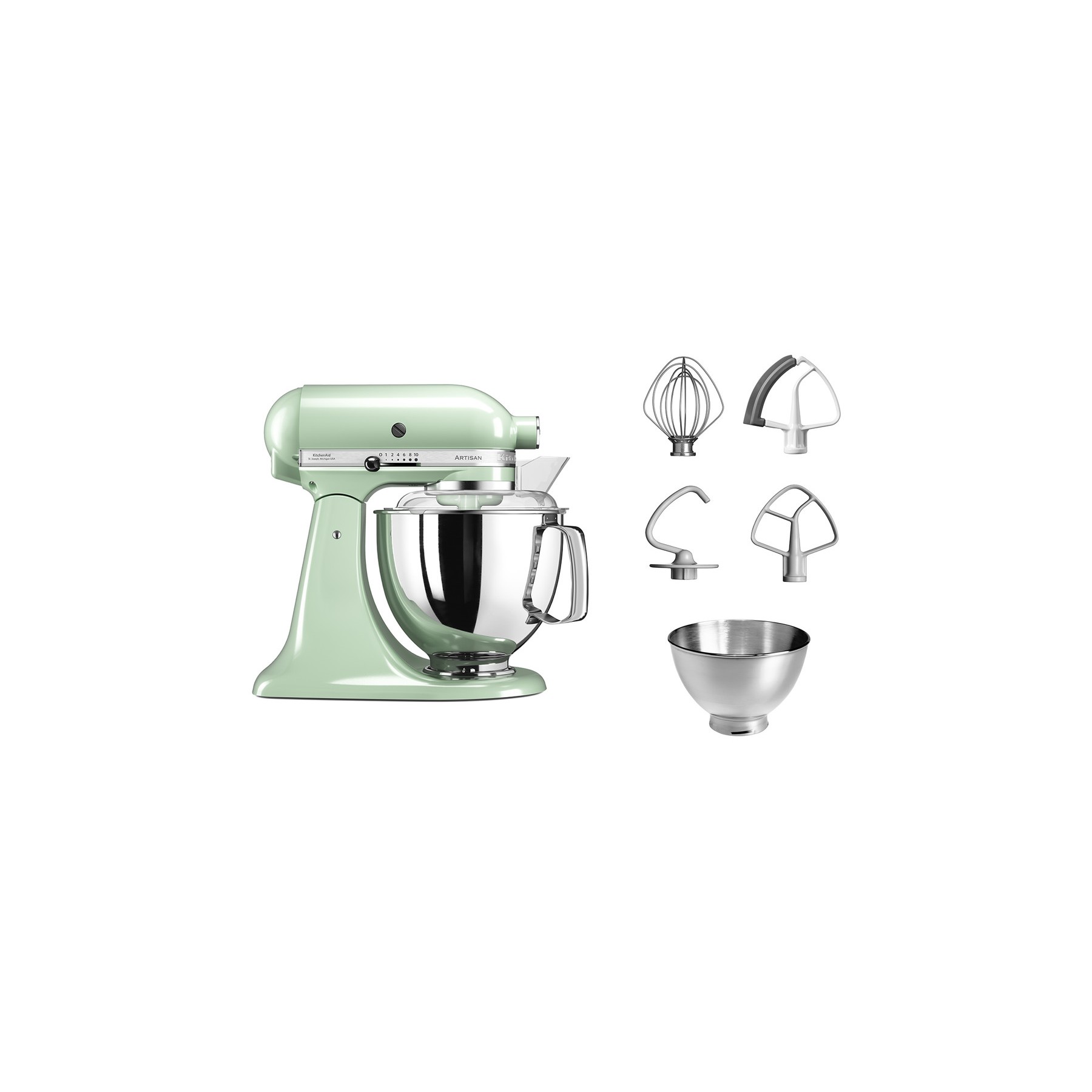 Robot pâtissier KITCHENAID 5KSM175PSEPT Macaron Pistache, 4,8 L, bol avec poignée + bol 3 L, batteur souple et couvercle