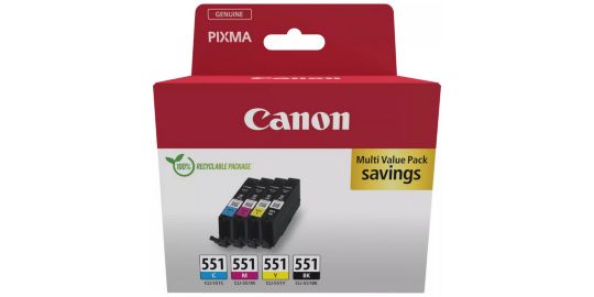 Cartouche d'encre CANON Pack Multipack 4 Originales CLI-551 Couleurs (C/M/Y/BK Photo) - 6509B009