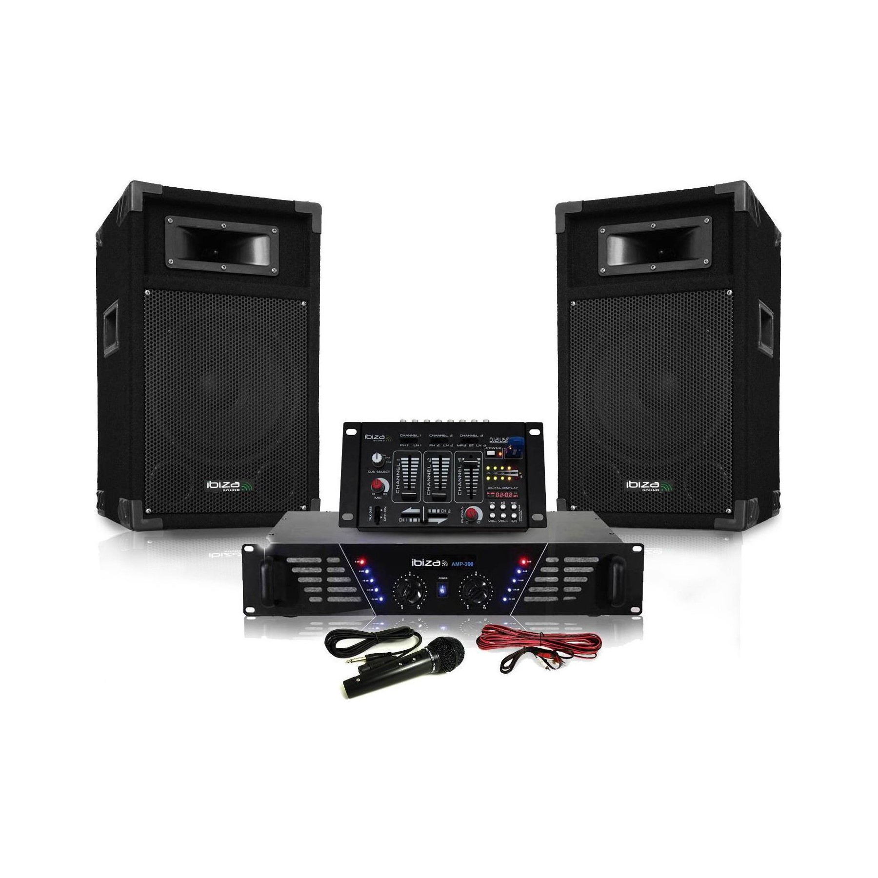 Pack sono IBIZA Pack DJ300-BT ampli+HP 500W Table mix