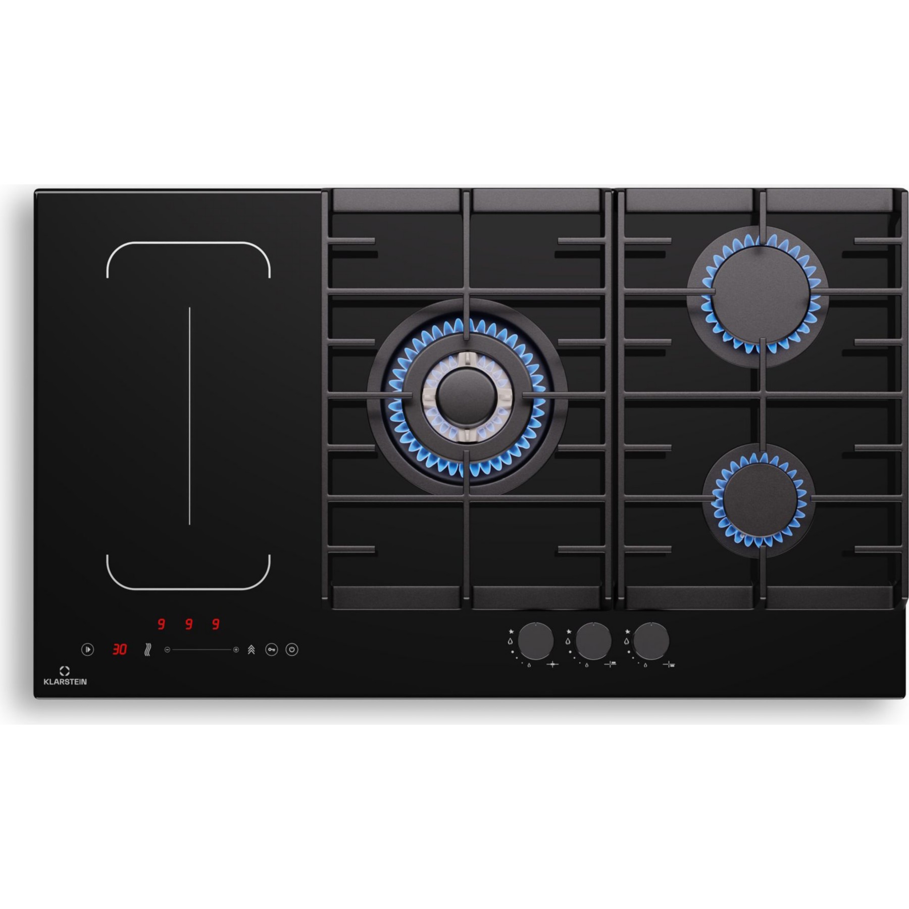 Plaque mixte induction gaz KLARSTEIN MultiChef 5 zones 3 feux gaz Flex noire