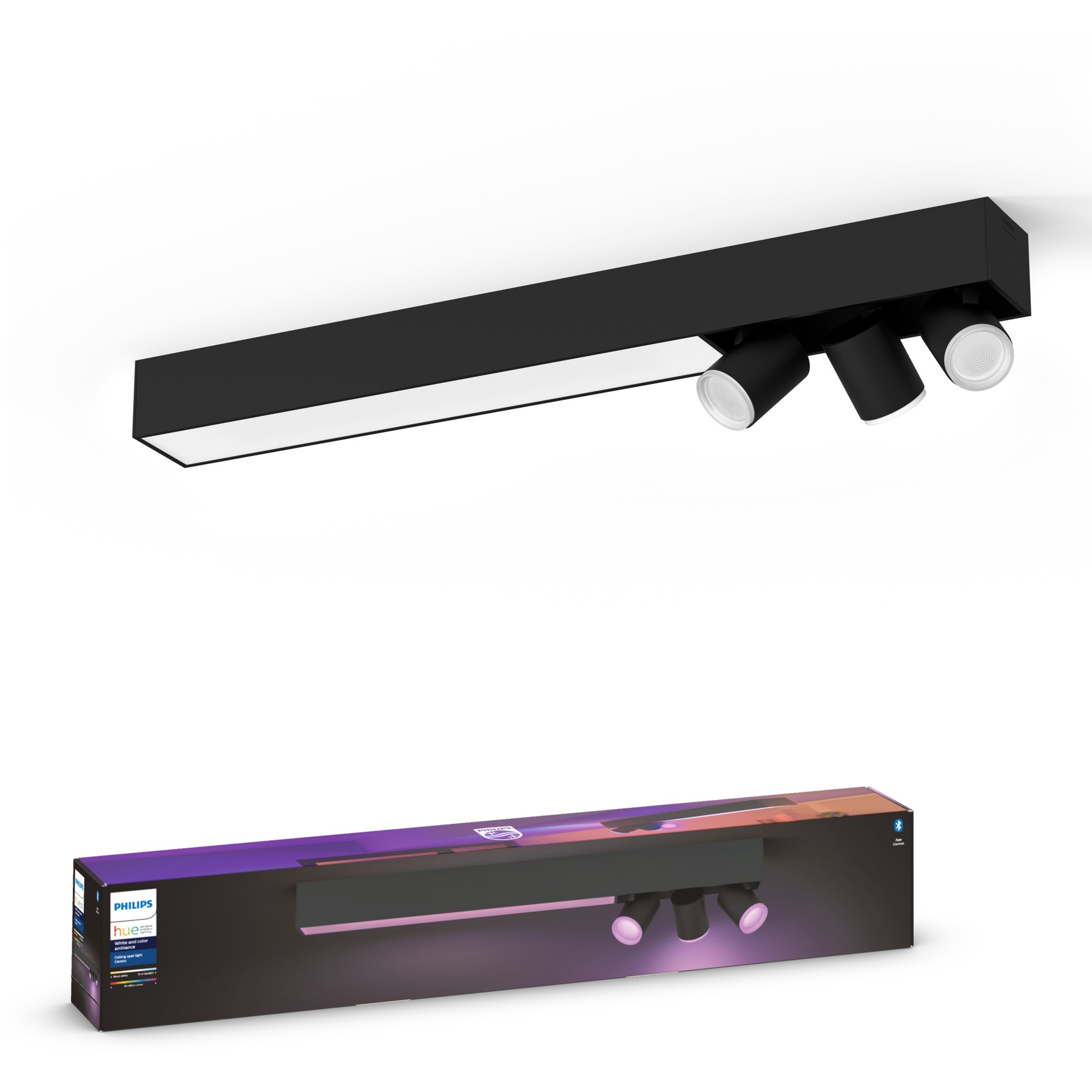 Plafonnier PHILIPS HUE W&C CENTRIS x3 Noir