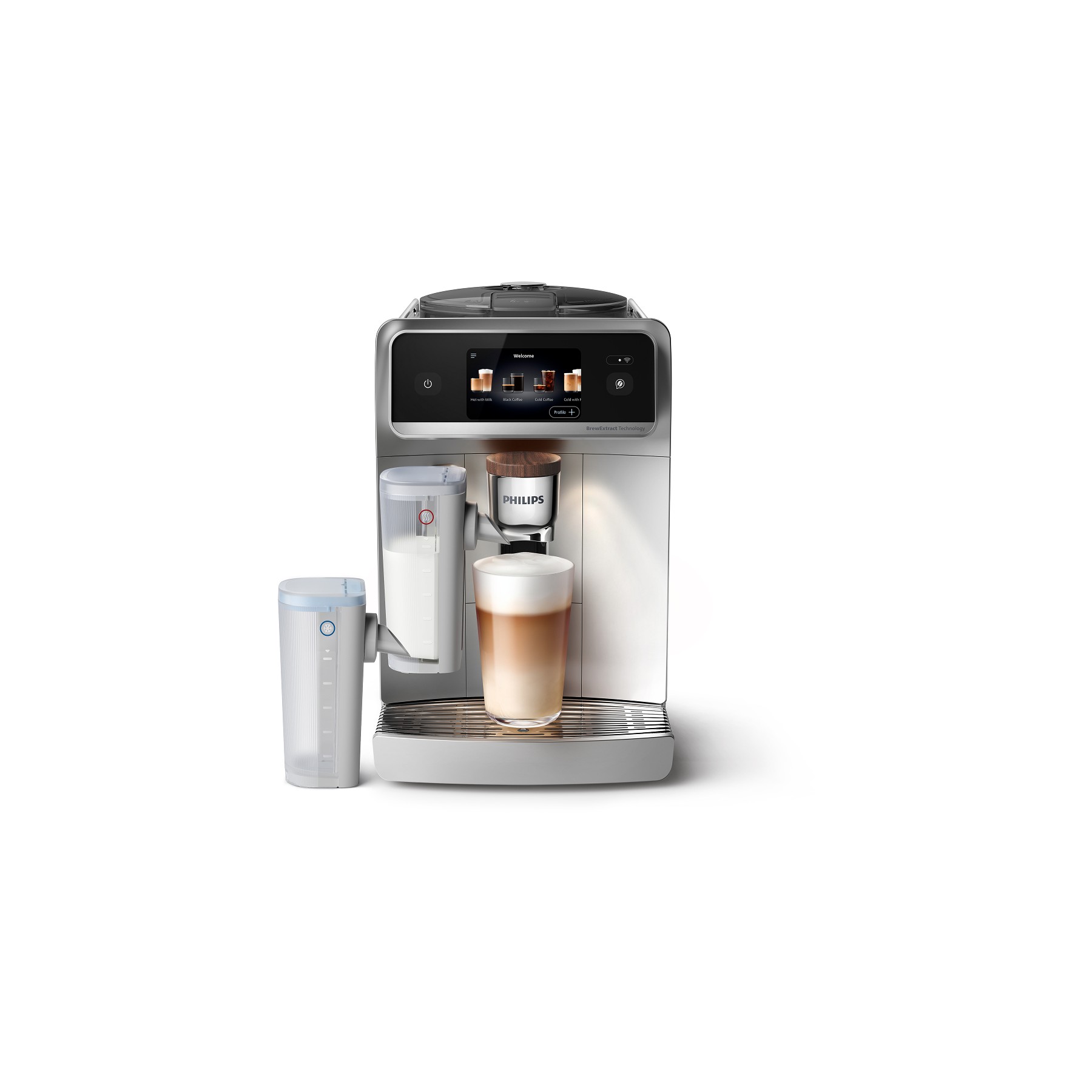 Expresso Broyeur PHILIPS EP8757/20 cafetière à grain Aromis LatteGo Pro, + 50 boissons, SilentBrew, Blanche