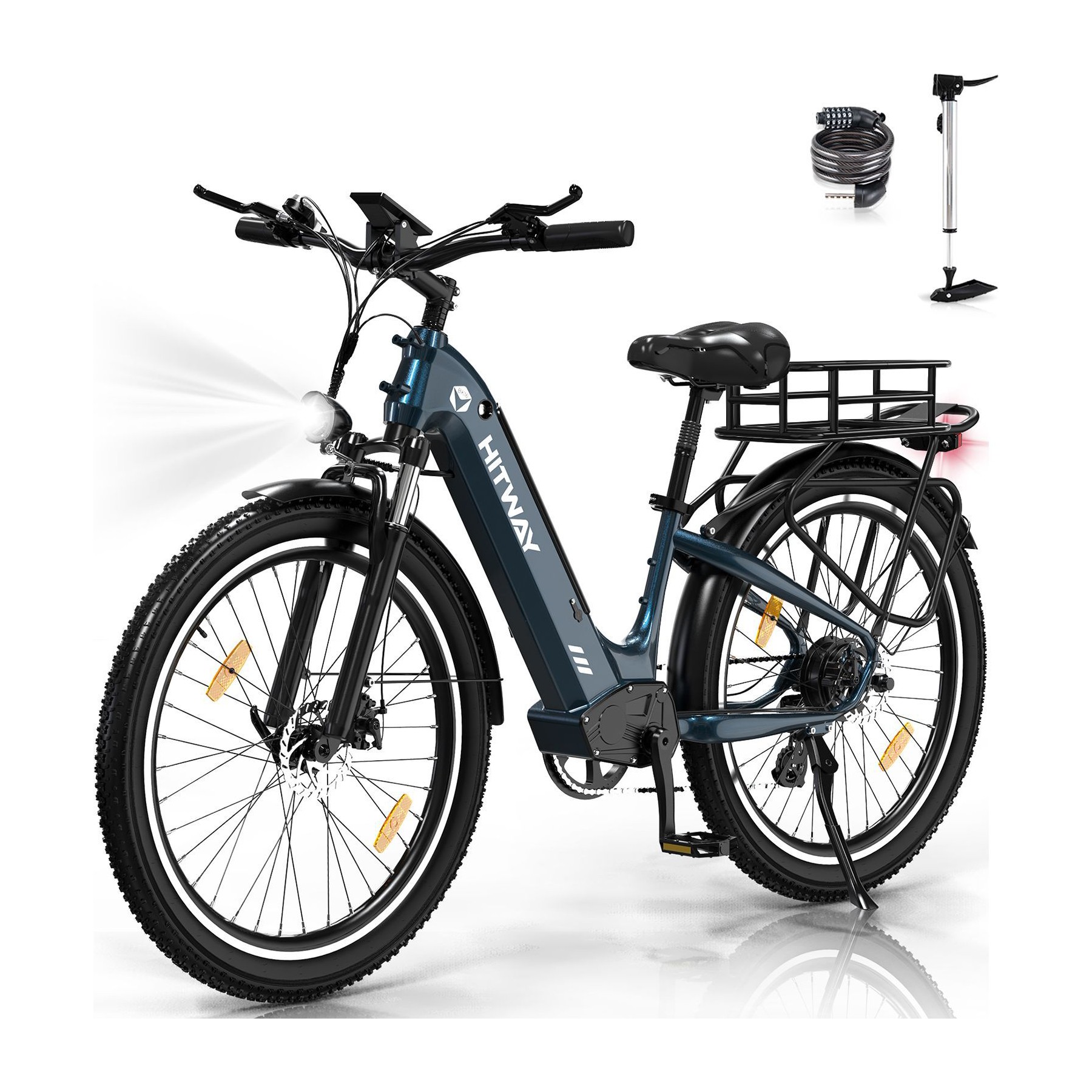 Vélo électrique HITWAY VAE 26x3.0, 48V 18AH, Bleu+Panier