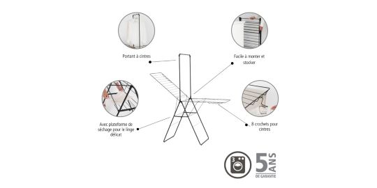 Etendoir à linge BRABANTIA Hang On 25M Noir