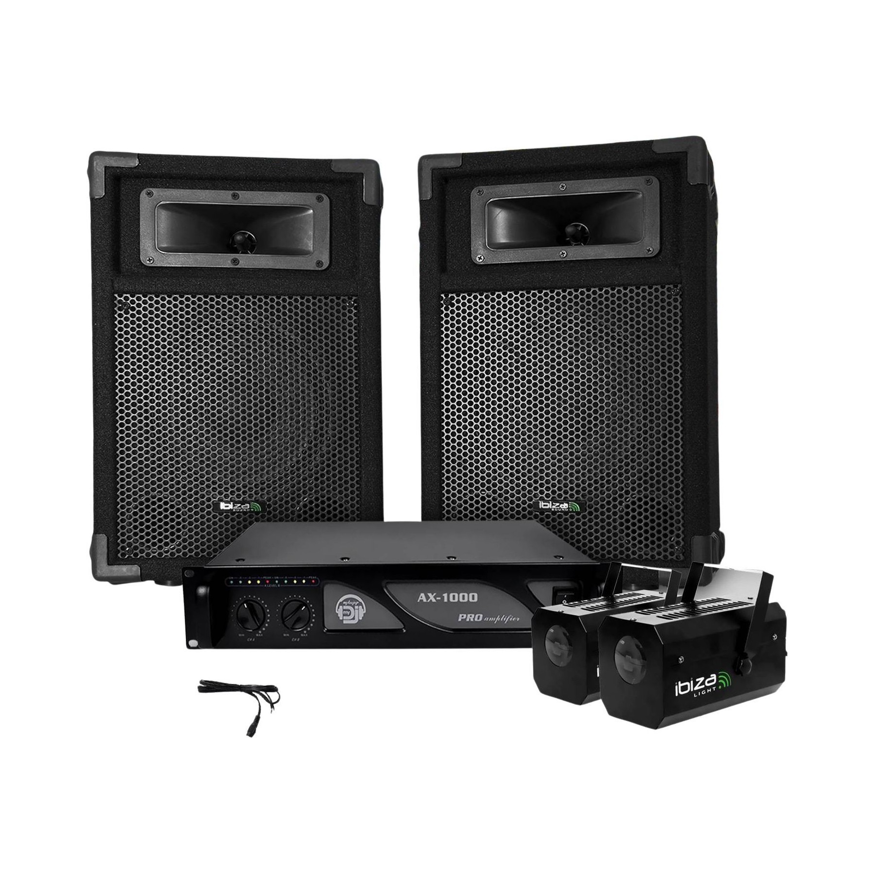 Pack sono IBIZA 2Enceintes 8" 2x180W+Ampli 1KW+2MoonFlo