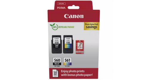 Cartouche d'encre CANON Pack de 2 Originales PG-560/CL-561 Noir et Couleur + Papier - 3713C006