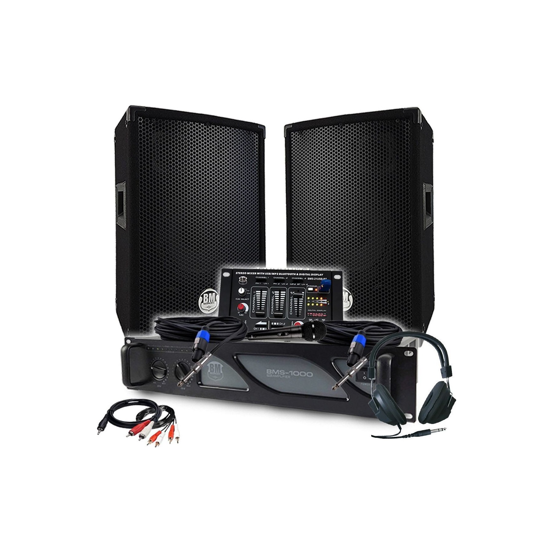 Pack sono BM SONIC Sono 1600W Mixage USB Bluetooth, Câbles