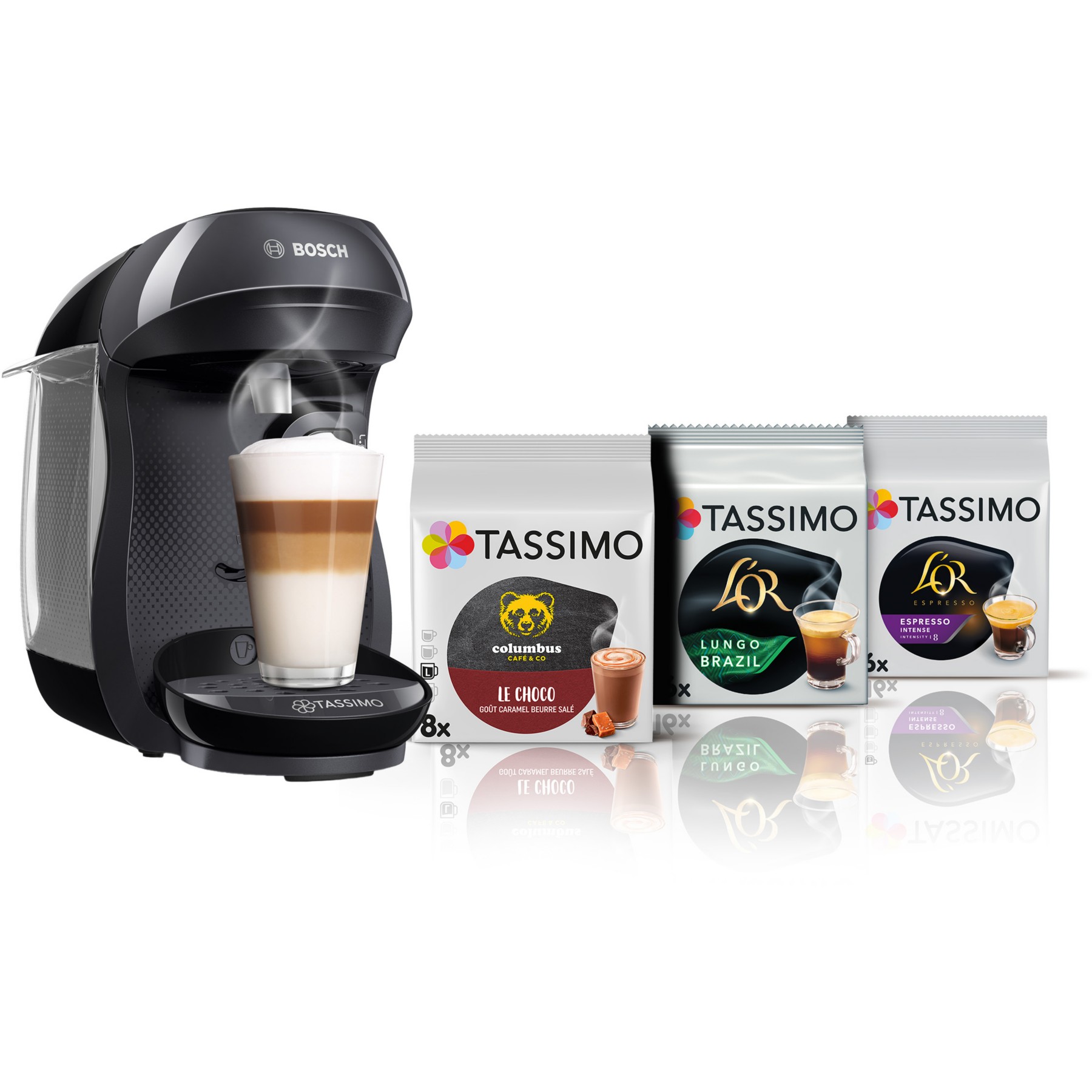 Tassimo BOSCH TAS102EC6  Happy Noir + 3 packs de T- Di