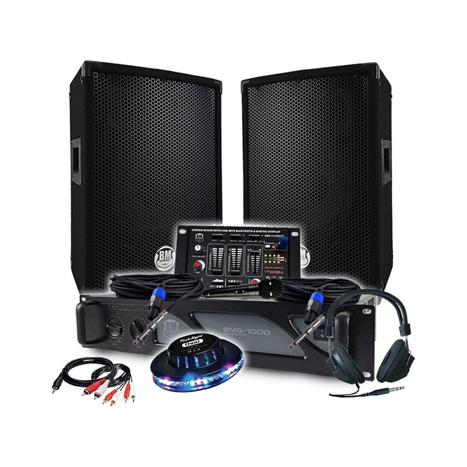Pack sono BM SONIC Ampli 1000W, Enceintes 8" 2x300W, Mixage