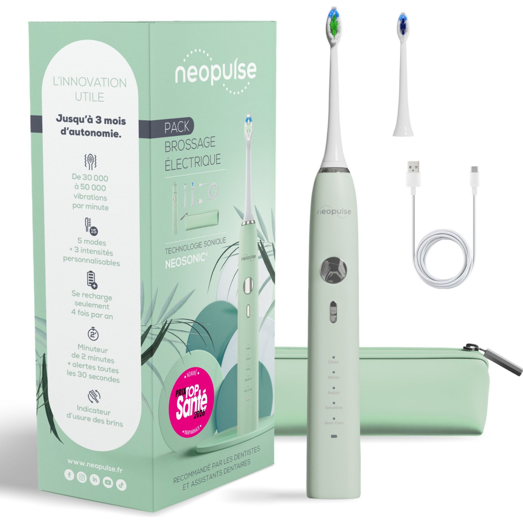 Brosse à dents électrique NEOPULSE NEOSONIC - Vert Sauge