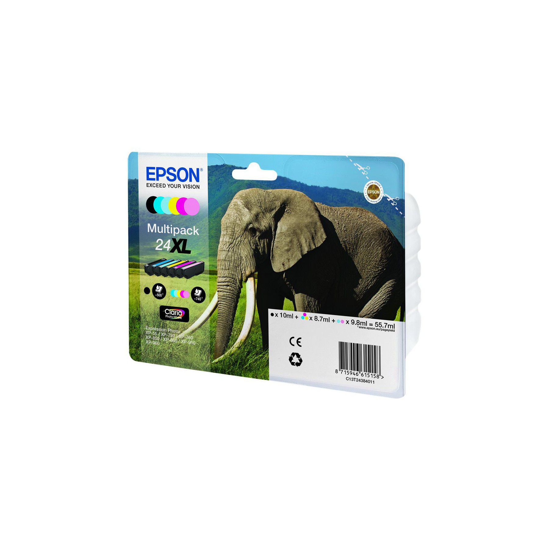 Cartouche d'encre EPSON Pack Multipack 6 Originales T24 XL Série Éléphant (Noir + 5 Couleurs) - C13T24384010