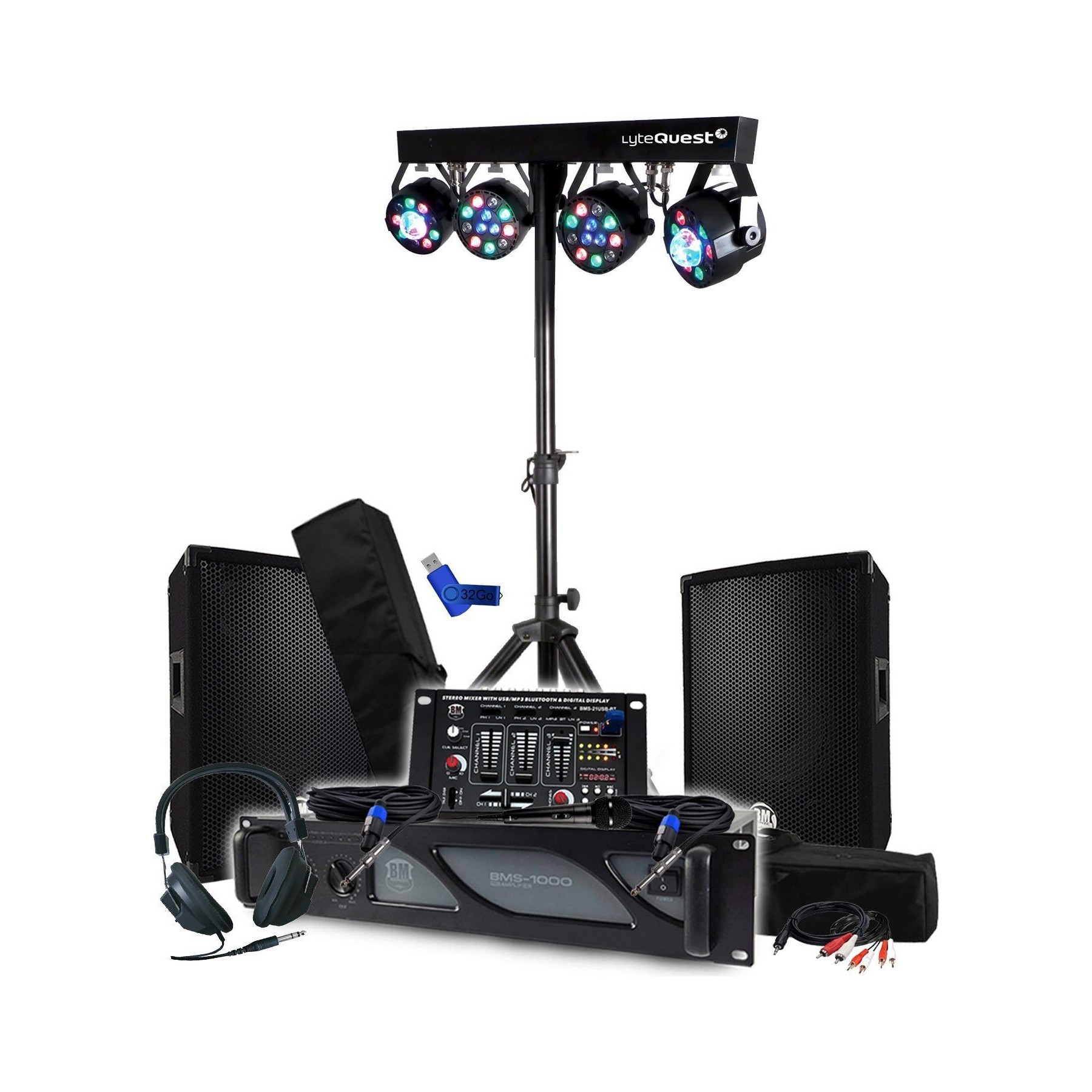 Pack sono BM SONIC Sono 1600W de Mixage,4 Lumières