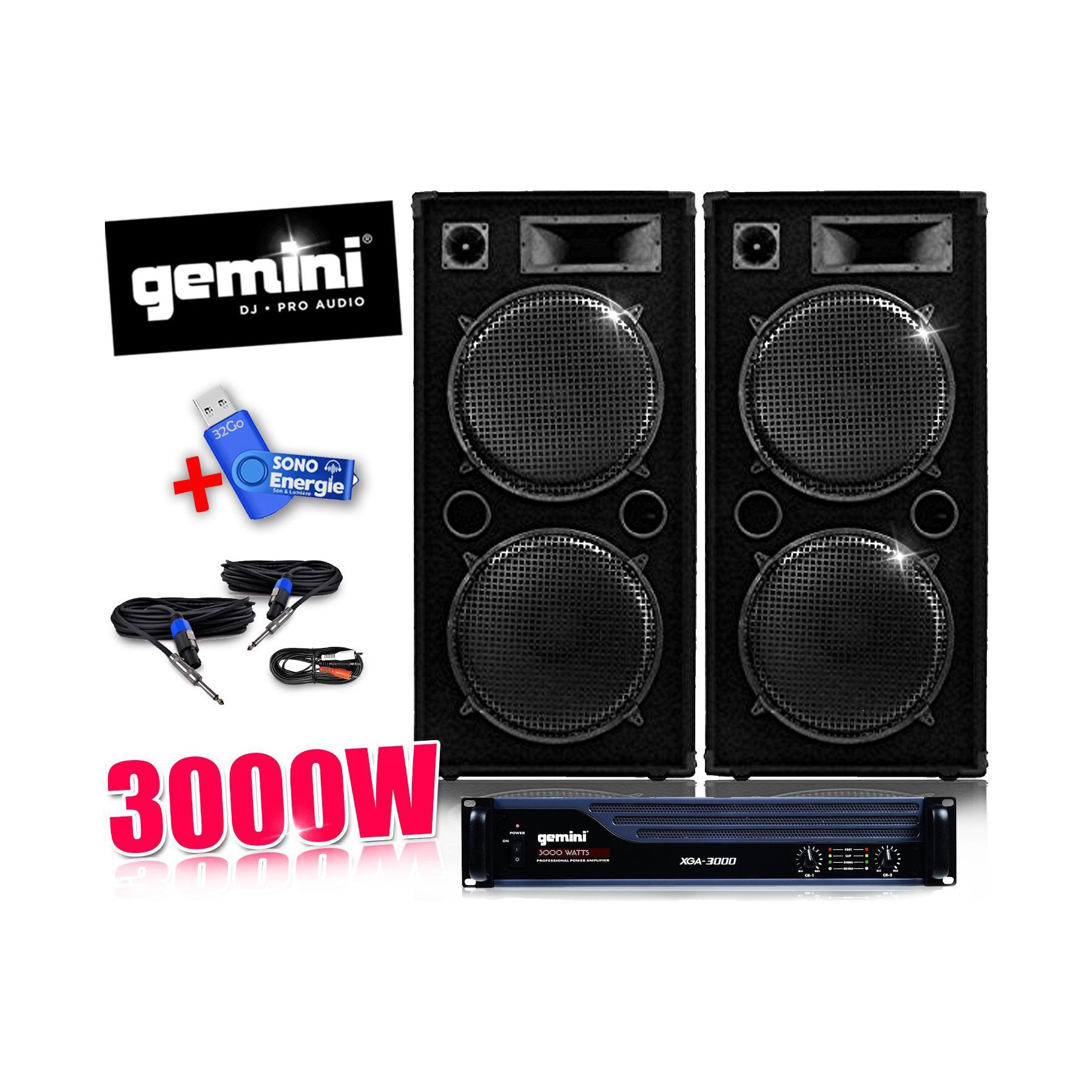Pack sono GEMINI Pack DJ sono AMPLI , Enceintes 2x 1000W