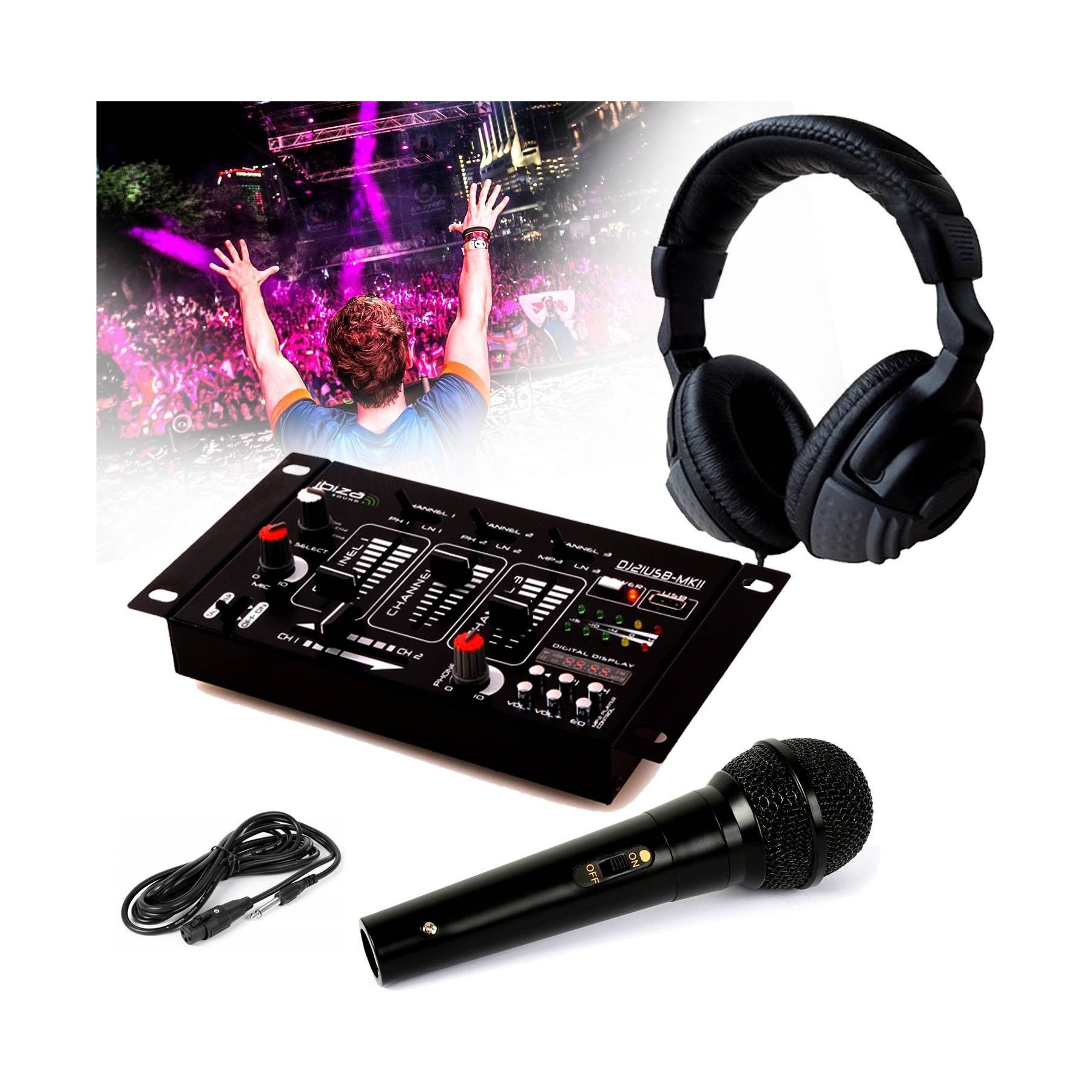 Table de mixage IBIZA DJ21 + Micro + Casque sono DJ