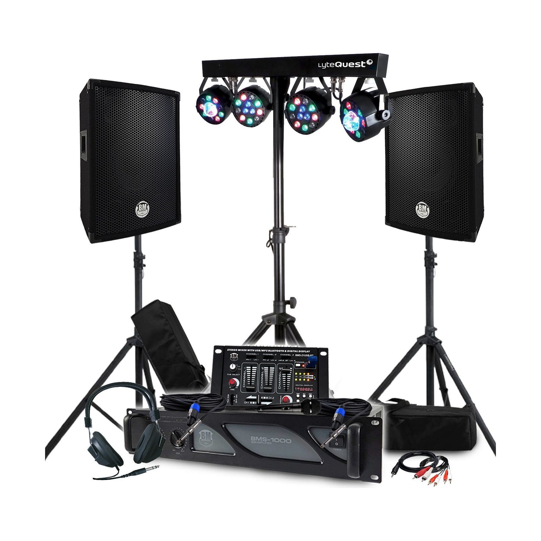 Pack sono BM SONIC Sono 1600W de Mixage,4 Lumières, Pieds