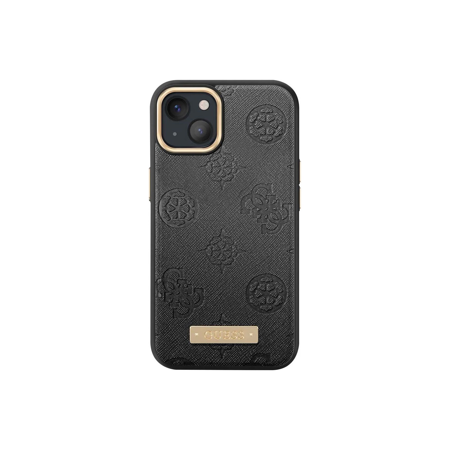 Coque GUESS iPhone 13 PU Peony Metal Plate Noir
