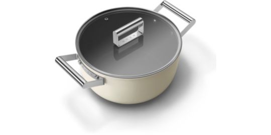Faitout SMEG 24cm céramique crème avec couvercle