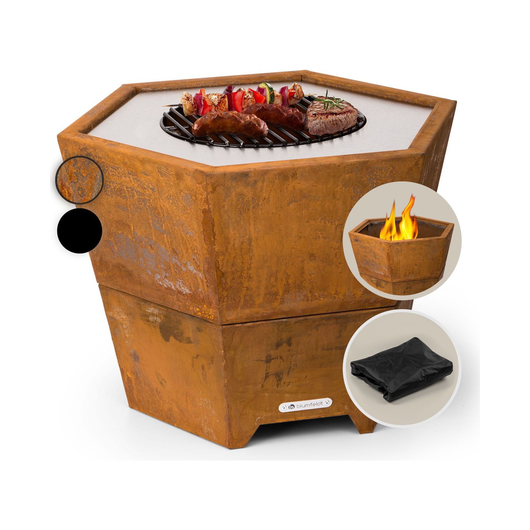Brasero BLUMFELDT Hekla 2en1 foyer & grill Ø 60cm rouille