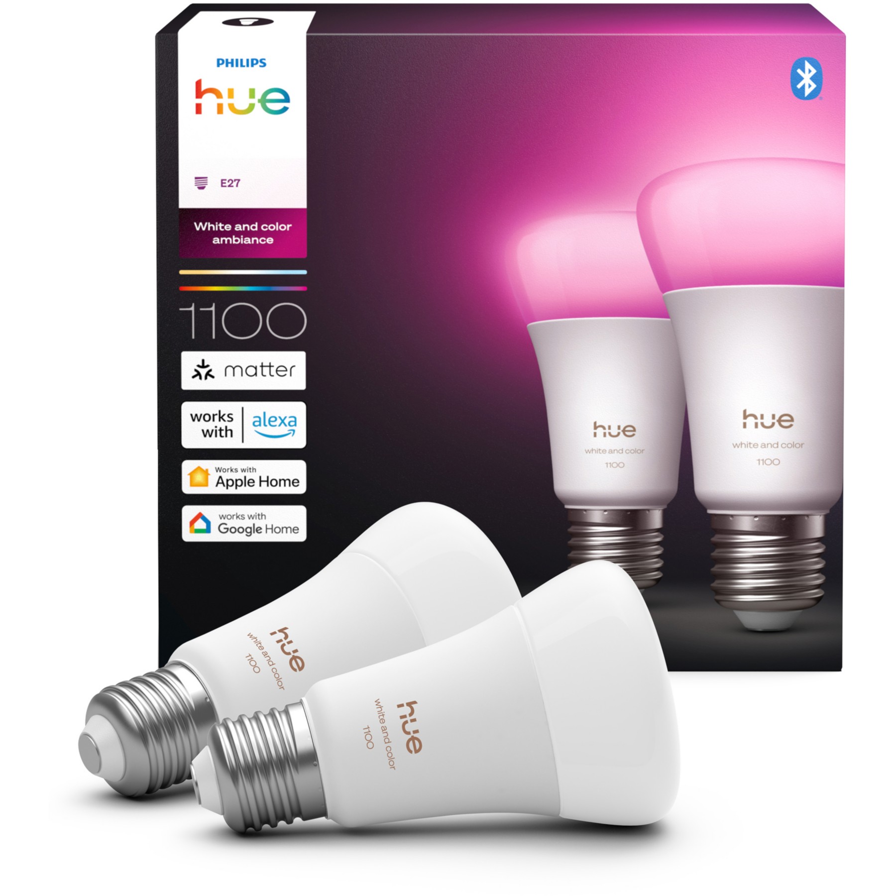 Ampoule LED connectée PHILIPS HUE E27 White&Color Ambiance pack de 2