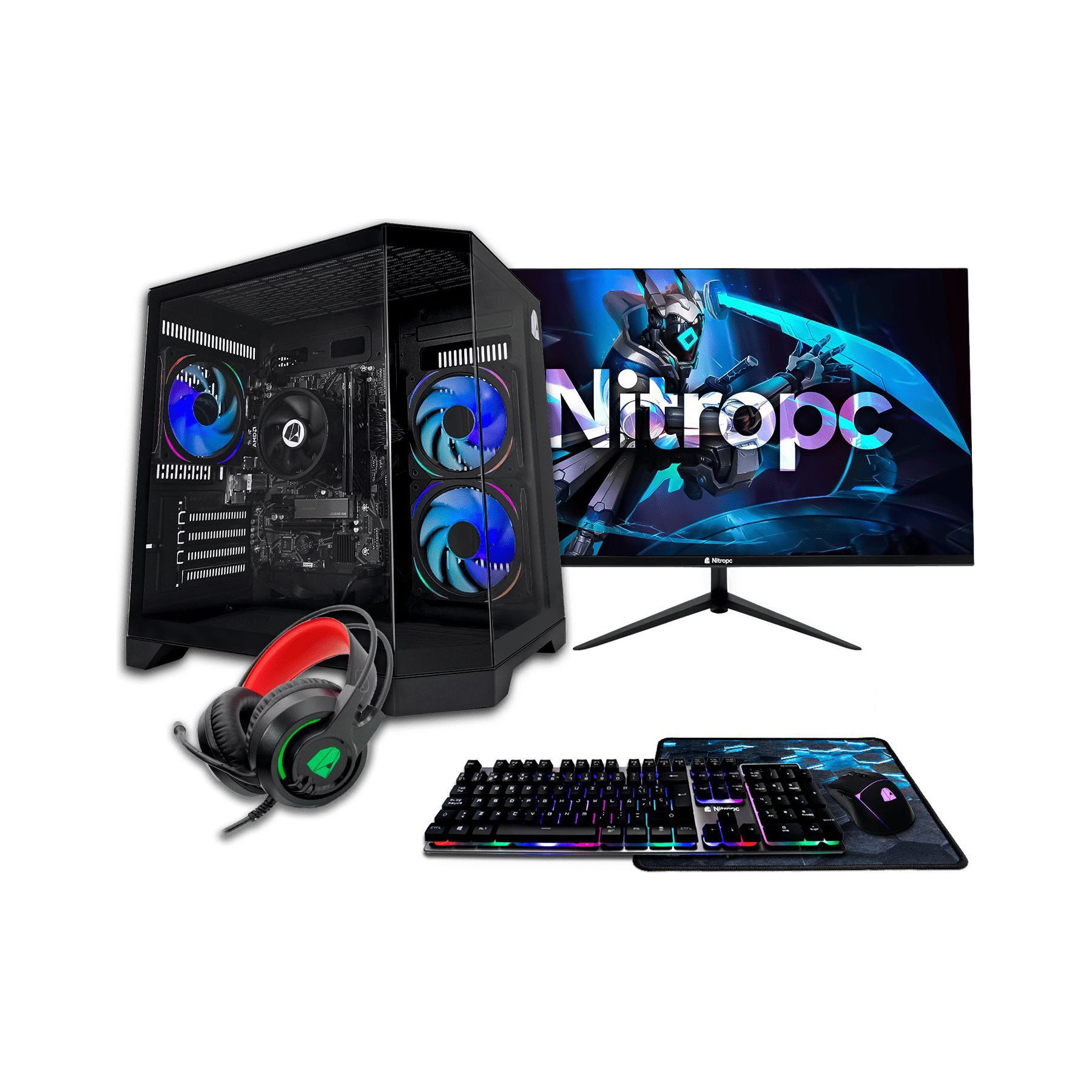 PC Gamer NITROPC Pack Avancé | AMD Ryzen 5 - RAM 16Go - SSD 512Go - Win11 - Écran 24" 165Hz - Souris - Casque