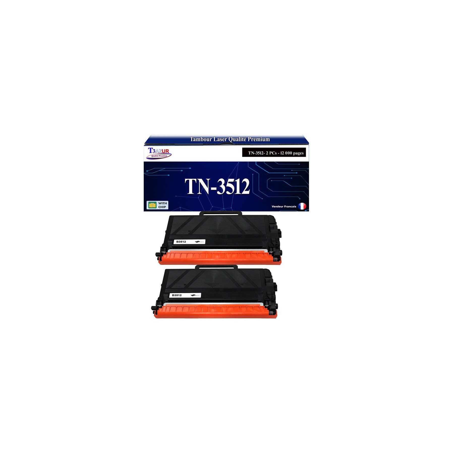 Toner T3AZUR Pour Brother TN3512, TN-3512 (x2)