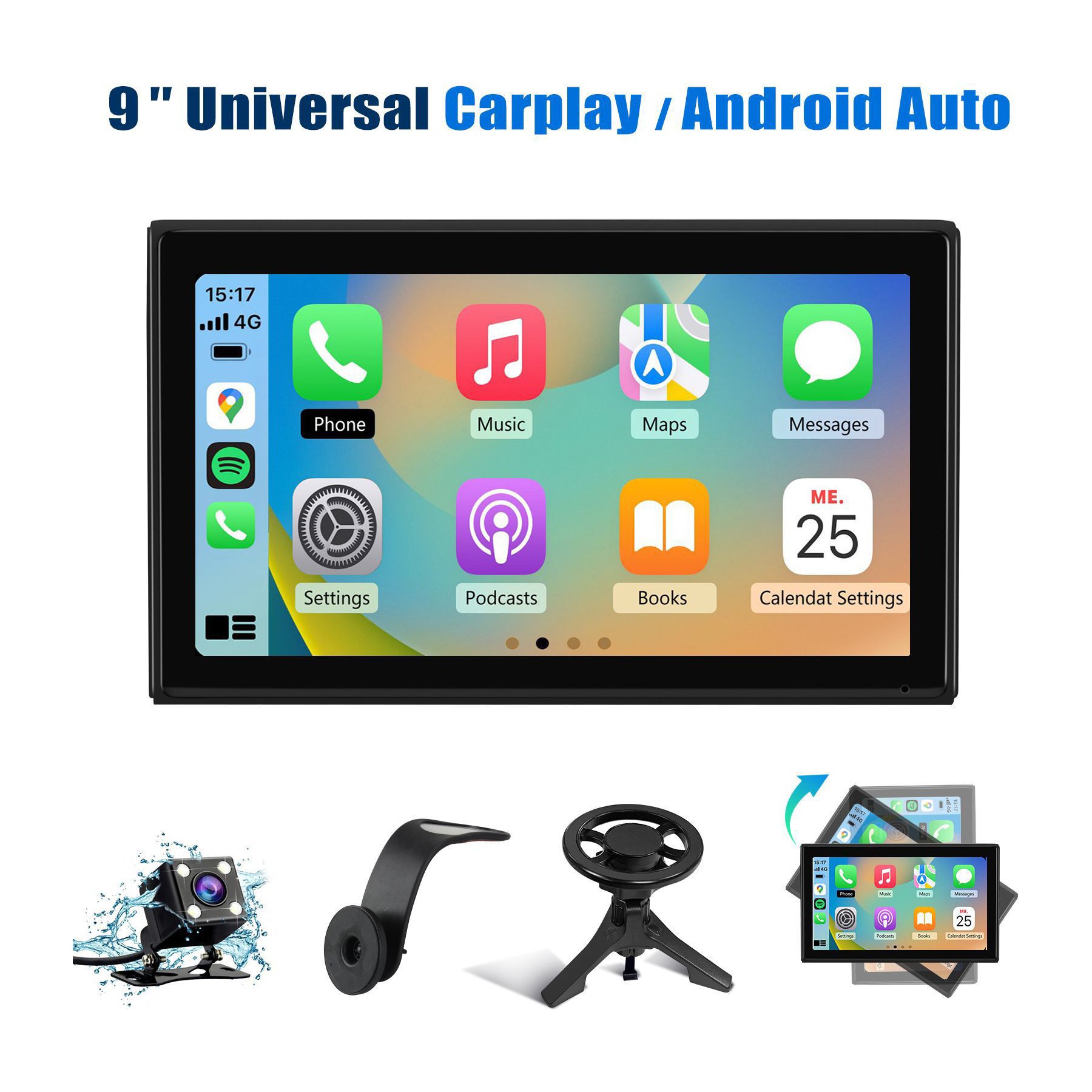 Autoradio connecté JUNSUN Écran 9 pouces, caméra de recul CarPlay
