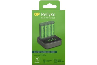 Chargeur secteur GP + LR06 AA x4 2100mAh+ station de charge