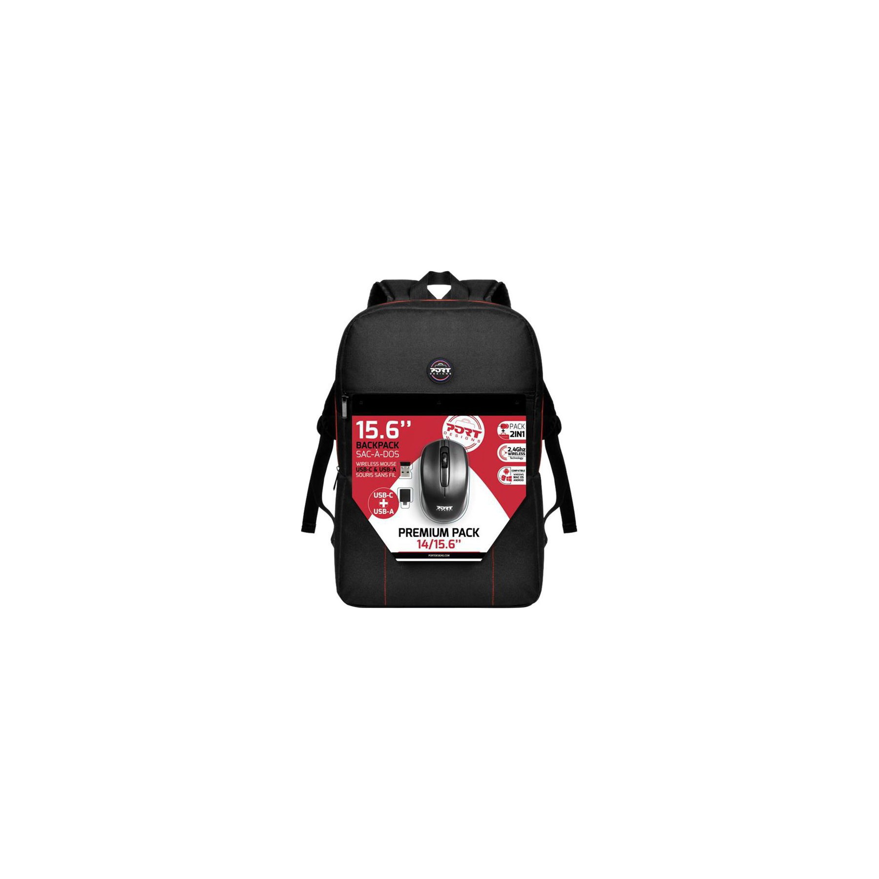 Sac à dos PORT DESIGN PACK avec souris 14/15.6 pouces Noir