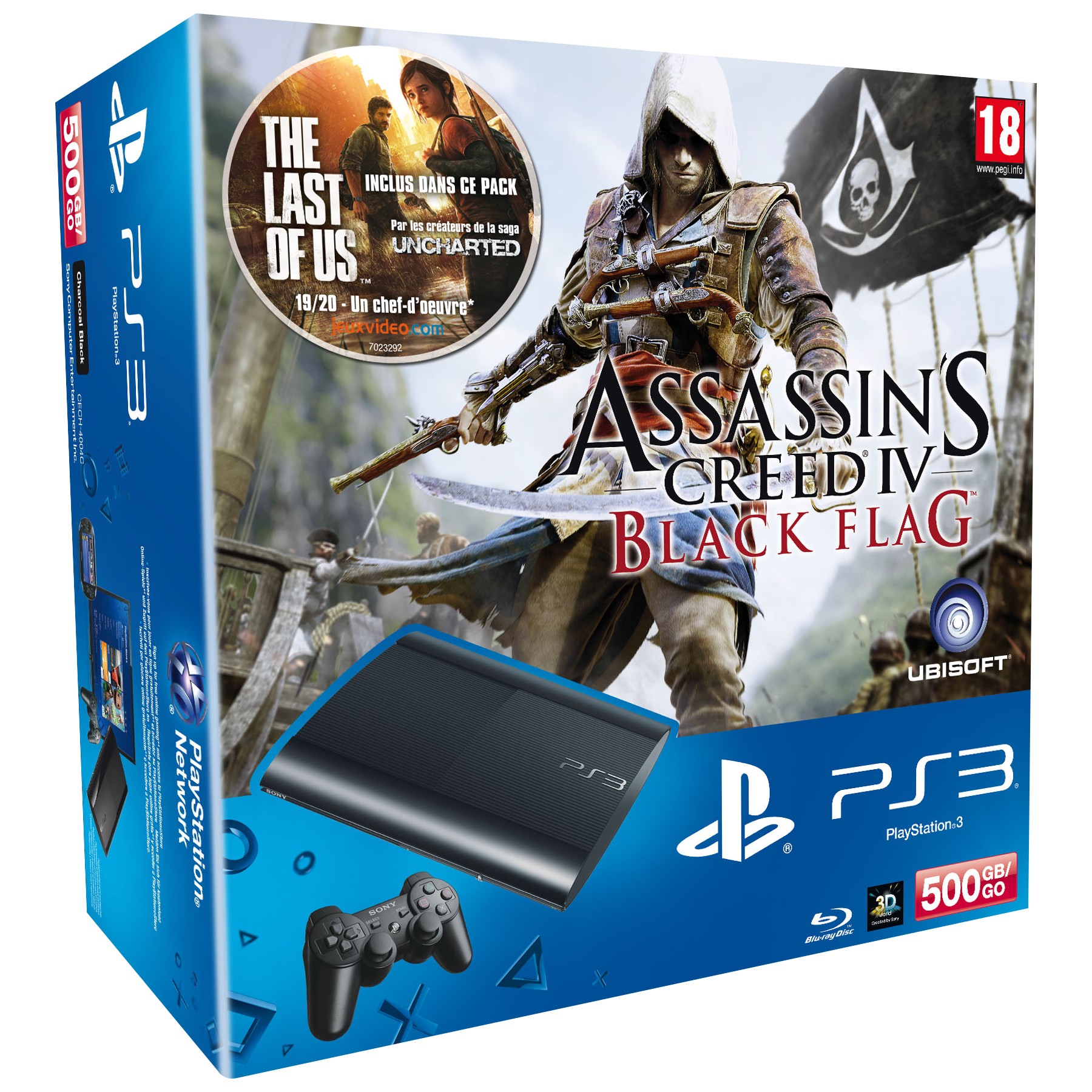 Console SONY PS3 500Go +Assassin's Creed 4+Last of Us Reconditionné