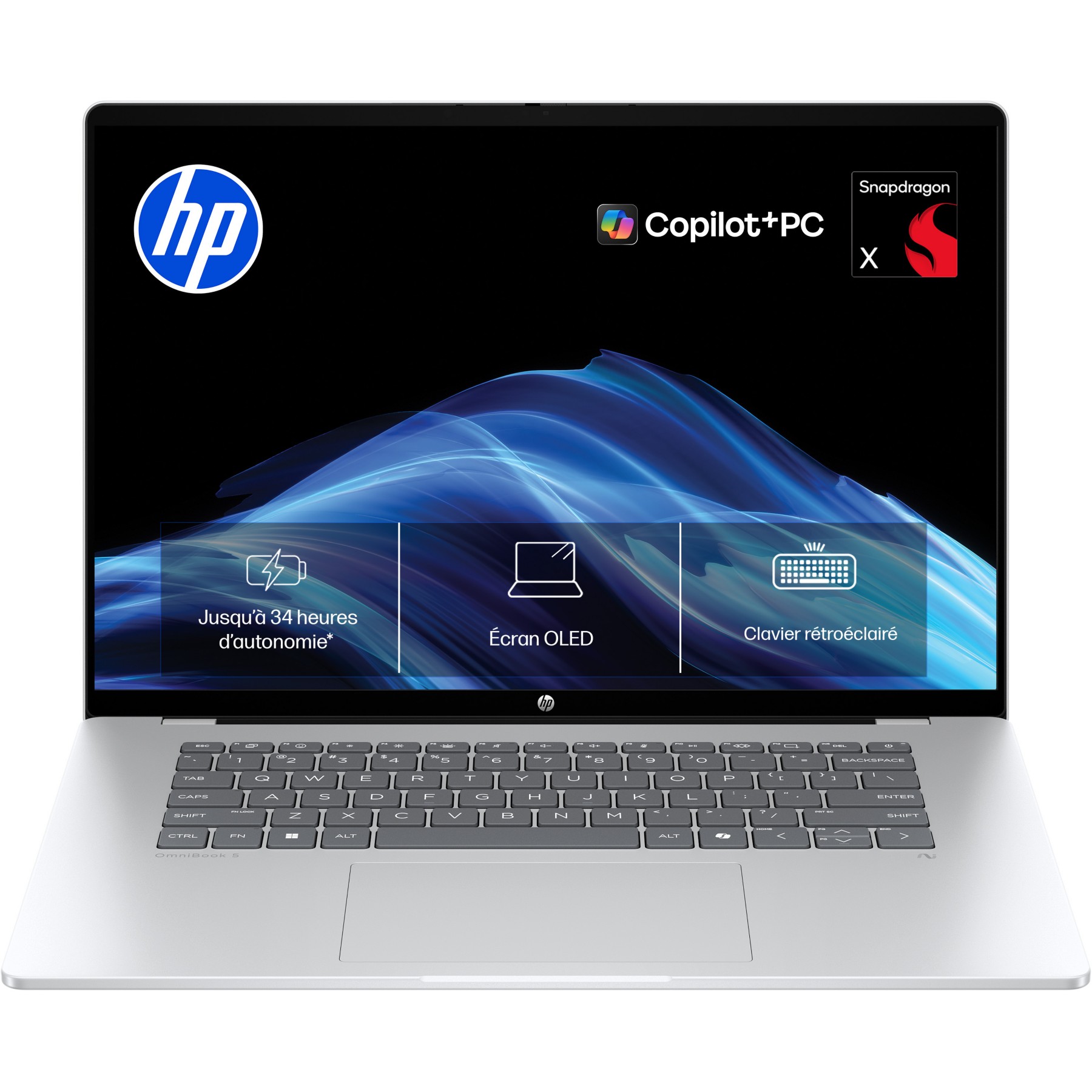 Ordinateur portable HP OmniBook 5 16-bf0005nf 16 pouces OLED Snapdragon X 16 Go RAM LPDDR5x SSD 512 Go Copilot+PC