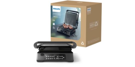 Grille-viande PHILIPS HD6307/70 Grill Série 7000 noir, sonde cuisson, plaques amovibles 29x26 cm, 2200 W