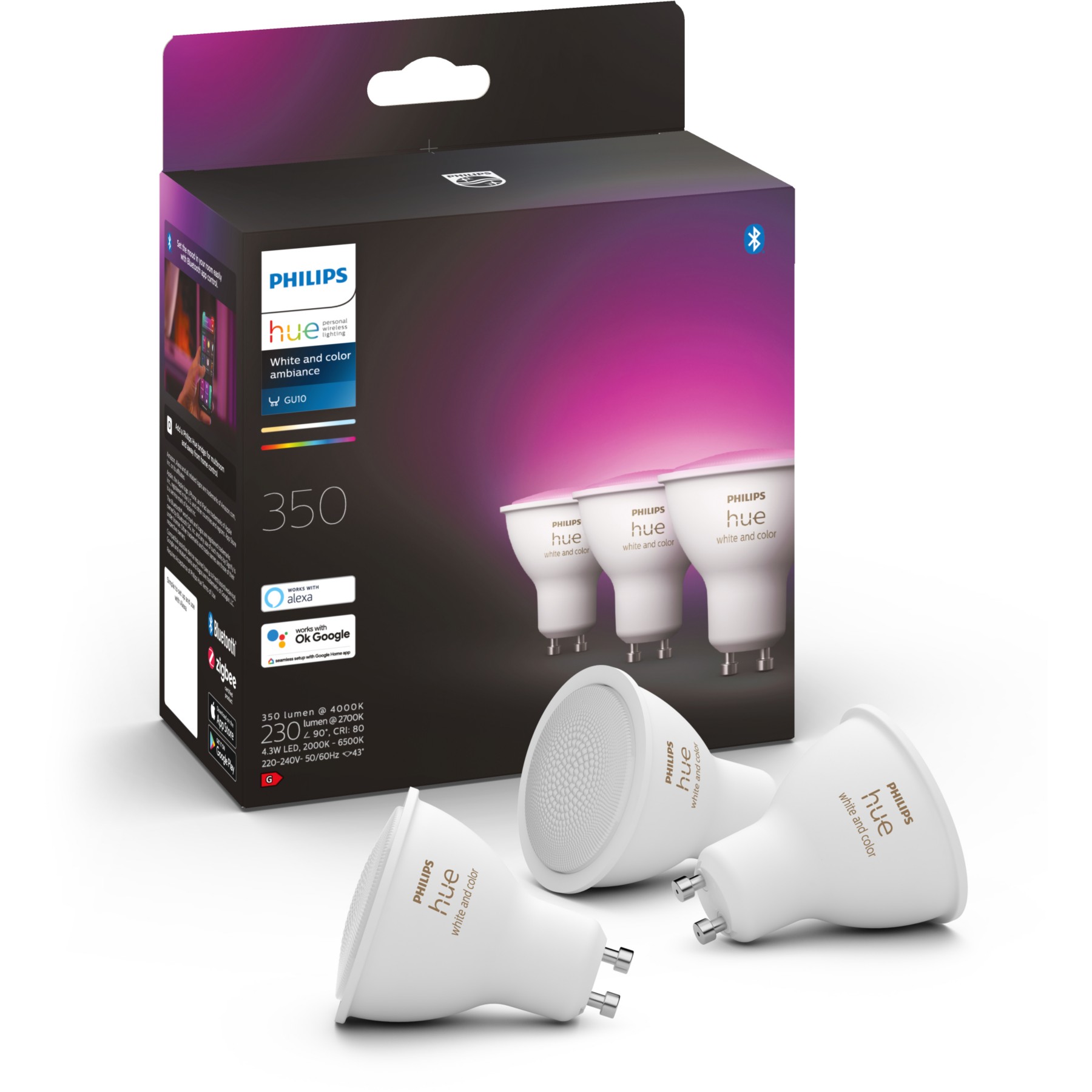 Pack PHILIPS HUE W&C GU10 4.3W x3