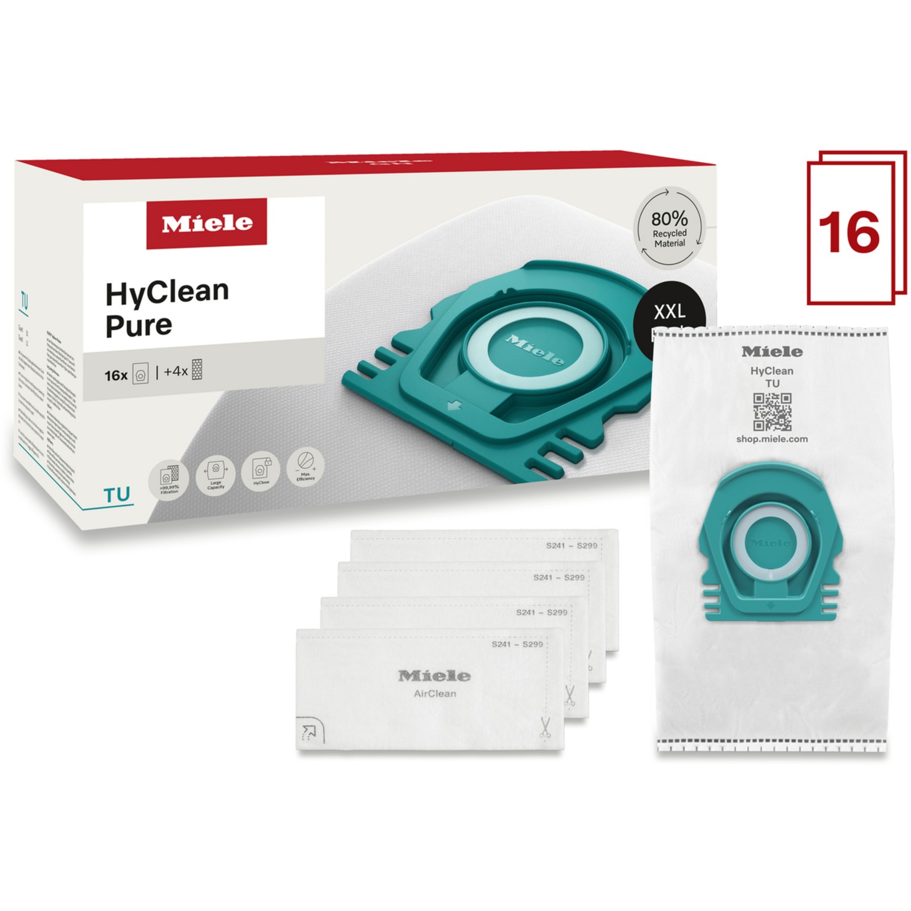 Sac aspirateur MIELE XXL HyClean Pure TU 16 sacs 3.5L