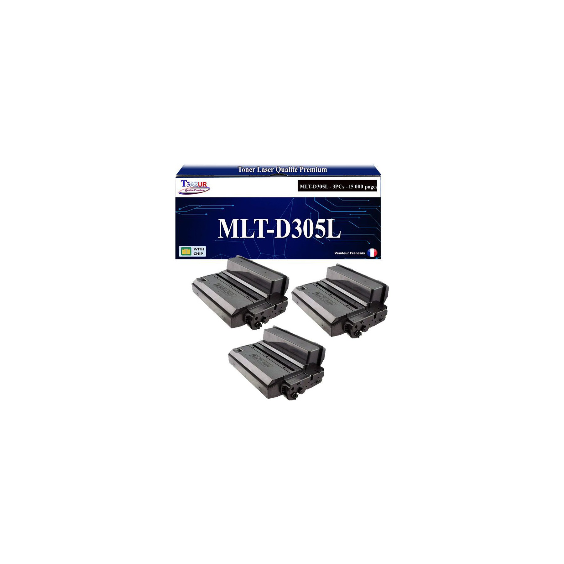 Toner T3AZUR pour Samsung ML-3750ND, MLT-D305L (x3)