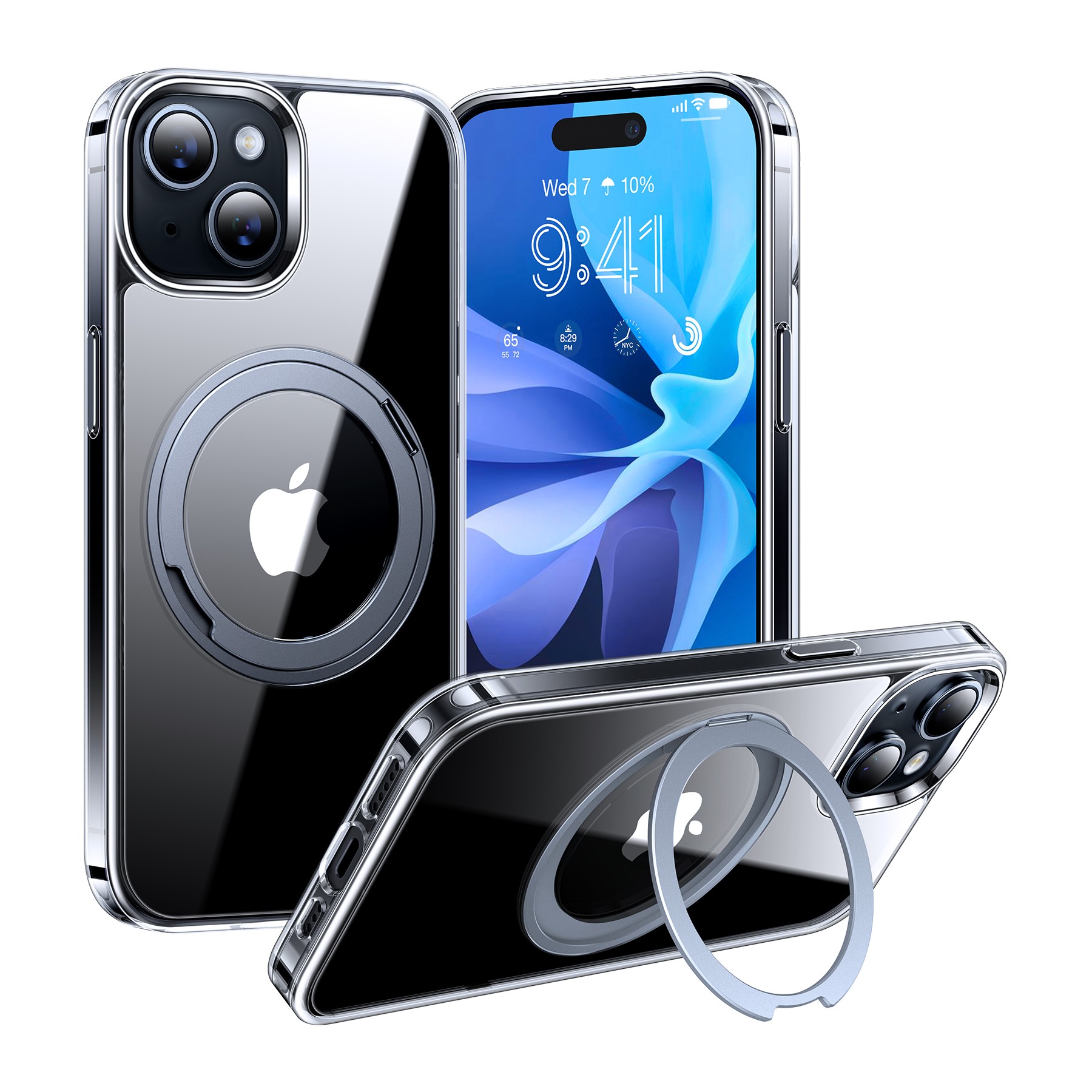 Coque intégrale TORRAS iPhone 15 Plus MagSafe + support rotatif
