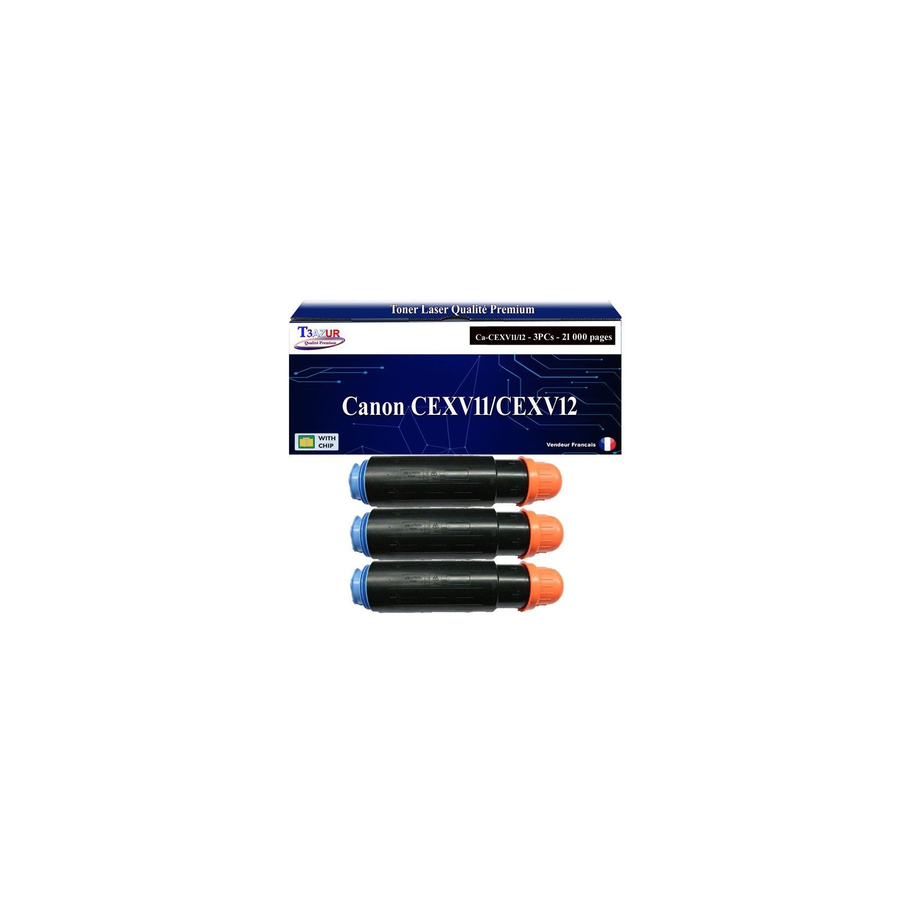 Toner T3AZUR pour Canon CEXV11 / CEXV12 x3